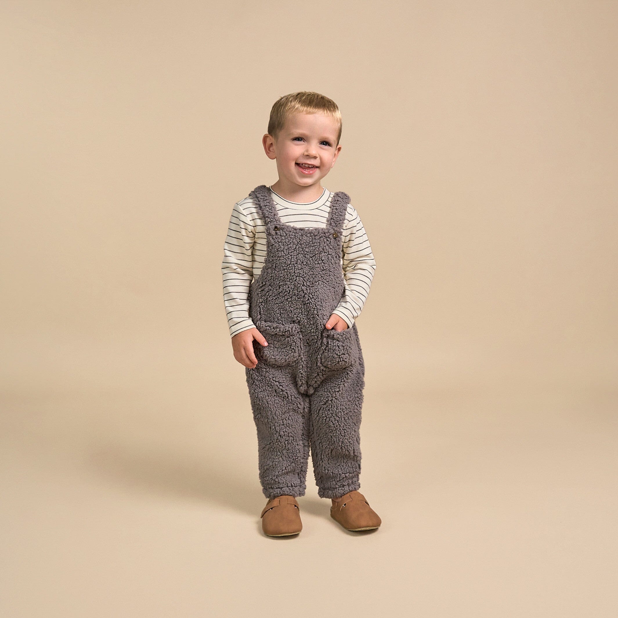 2-Piece Baby Neutral Medium Gray Microplush Overalls - Image 2
