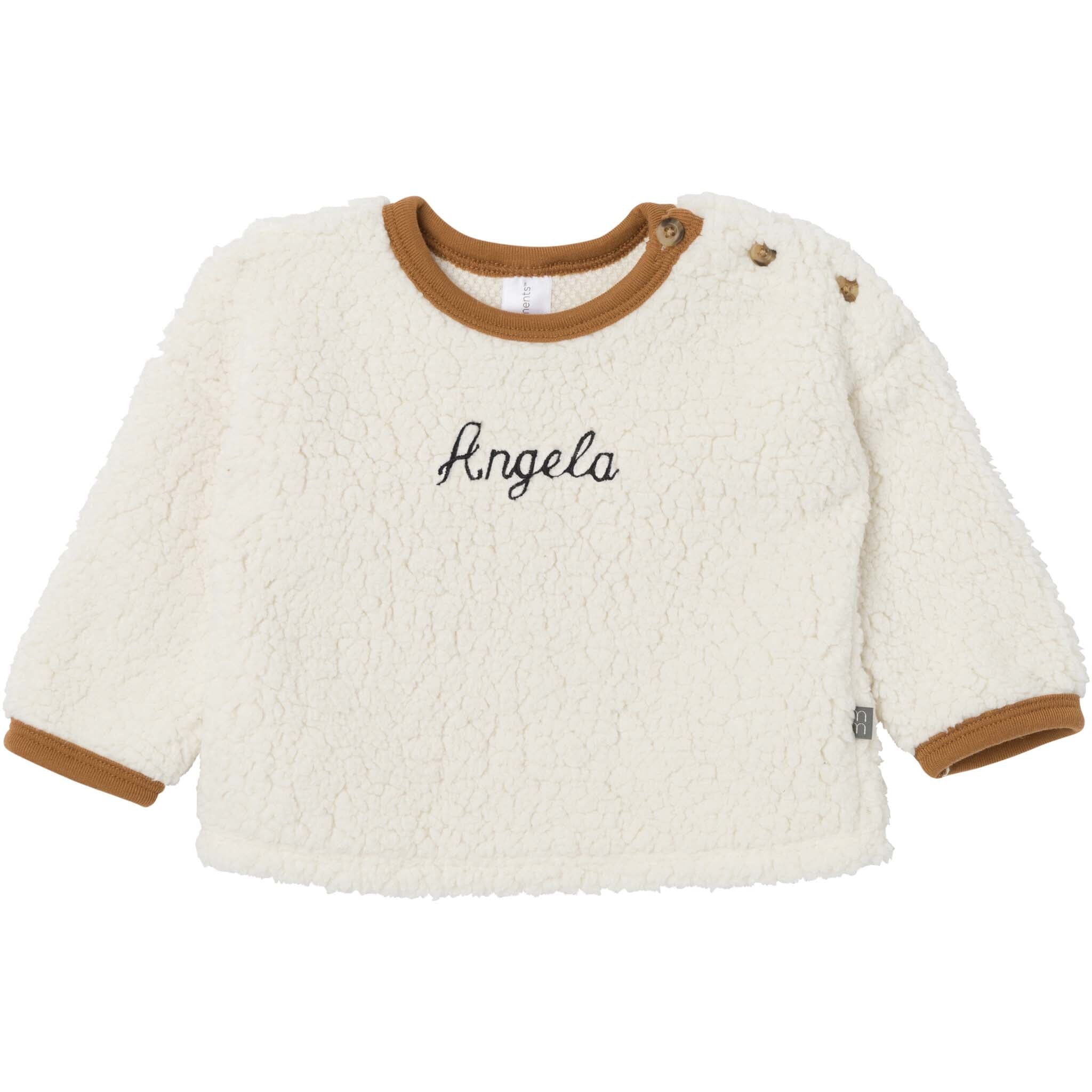 Embroidered 2-Piece Baby Neutral Ivory Sherpa Drop Shoulder Top With Pants - Image 2