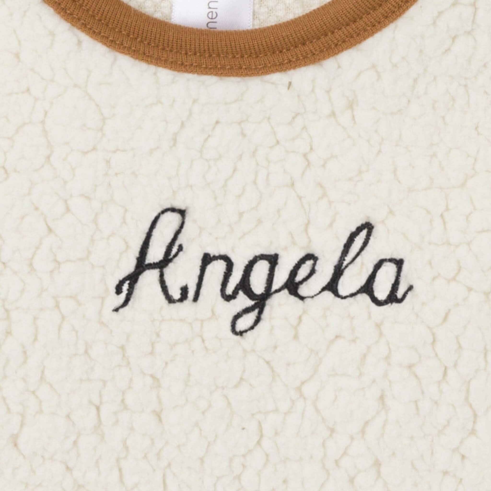 Embroidered 2-Piece Baby Neutral Ivory Sherpa Drop Shoulder Top With Pants - Image 3