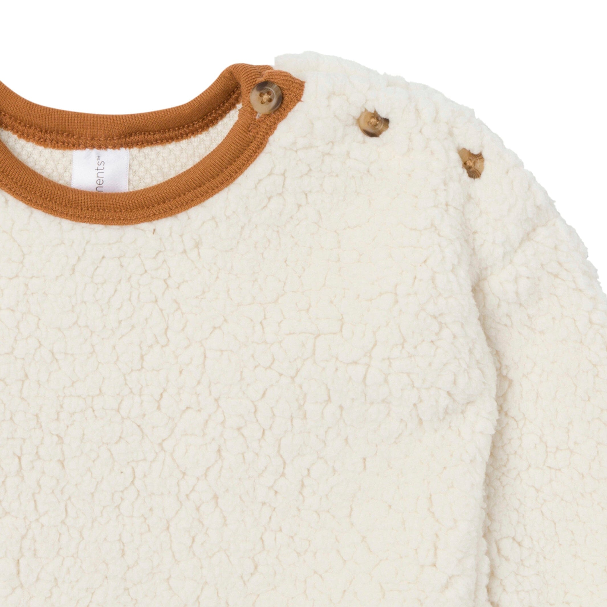 Embroidered 2-Piece Baby Neutral Ivory Sherpa Drop Shoulder Top With Pants - Image 6