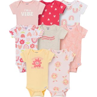 8-Pack Baby Girls Flower Power Onesies Brand Bodysuits