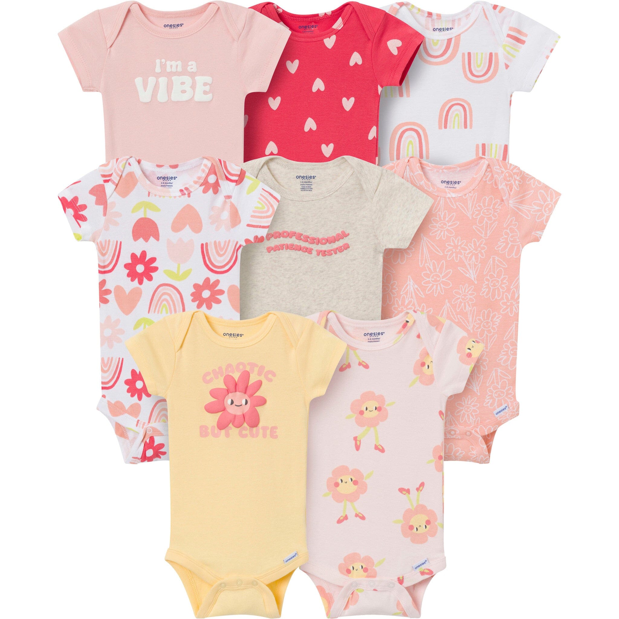 8-Pack Baby Girls Flower Power Onesies Brand Bodysuits