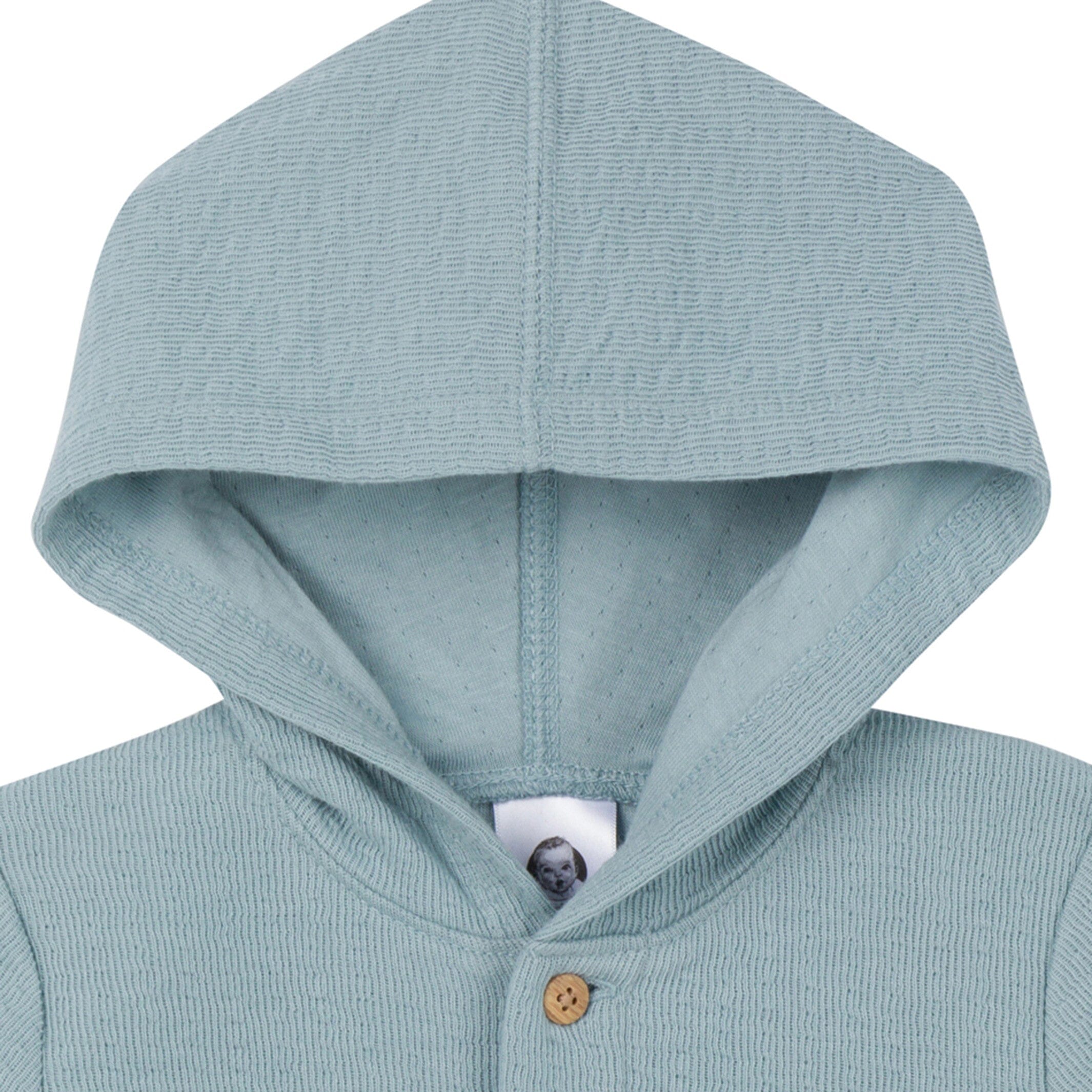 Baby Boys Blue Hooded Romper - Image 4