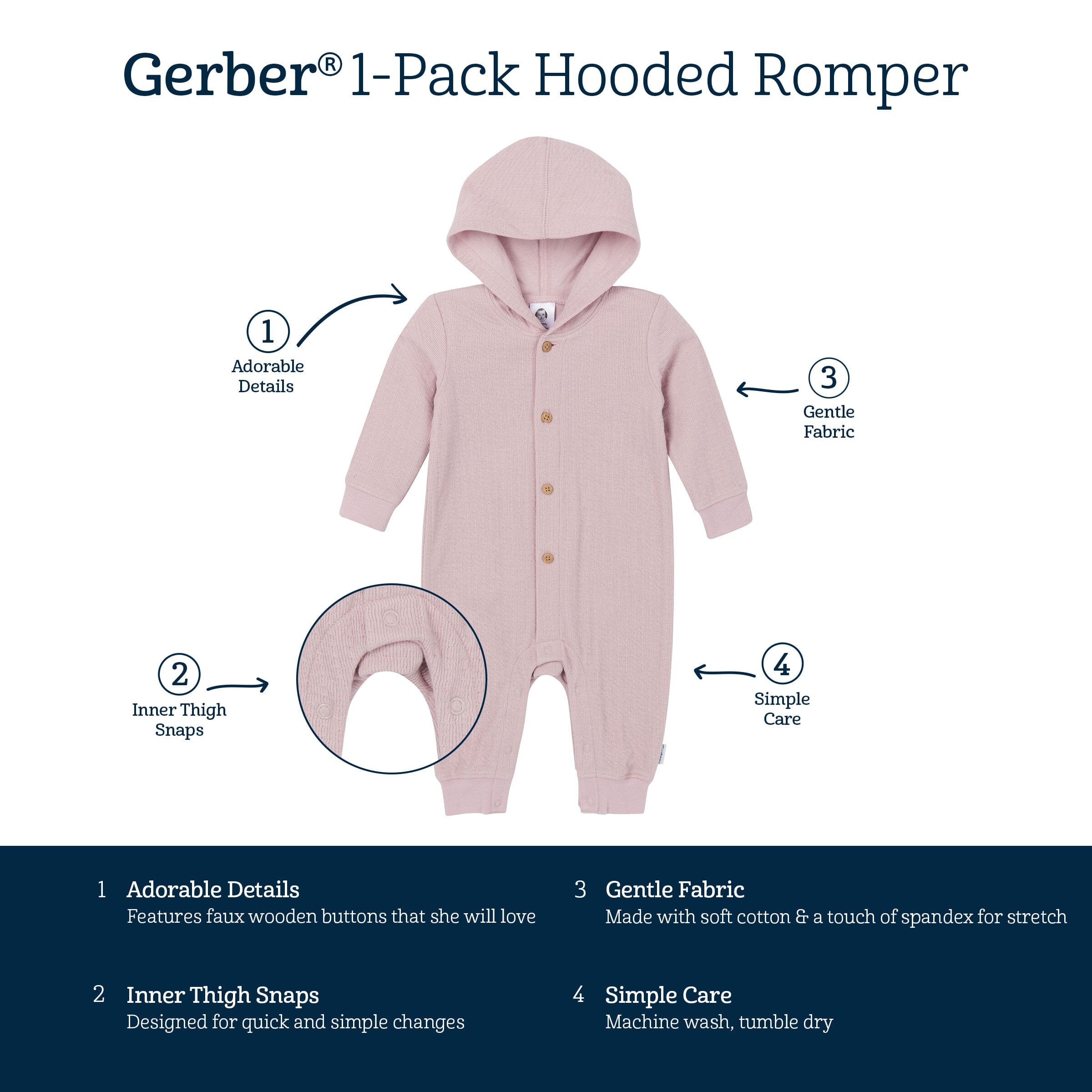 Baby Girls Mauve Hooded Romper - Image 6