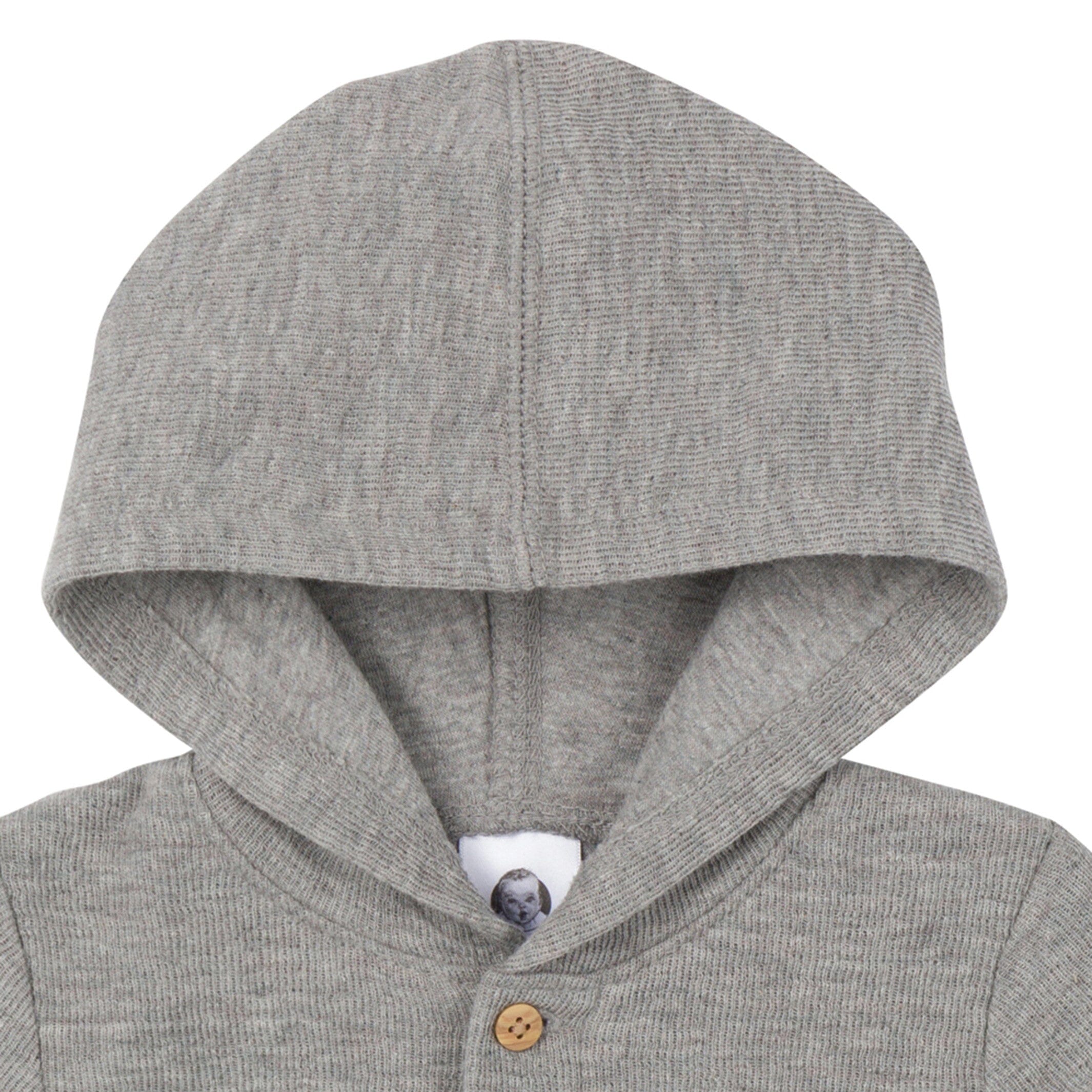 Baby Neutral Grey Heather Hooded Romper - Image 4