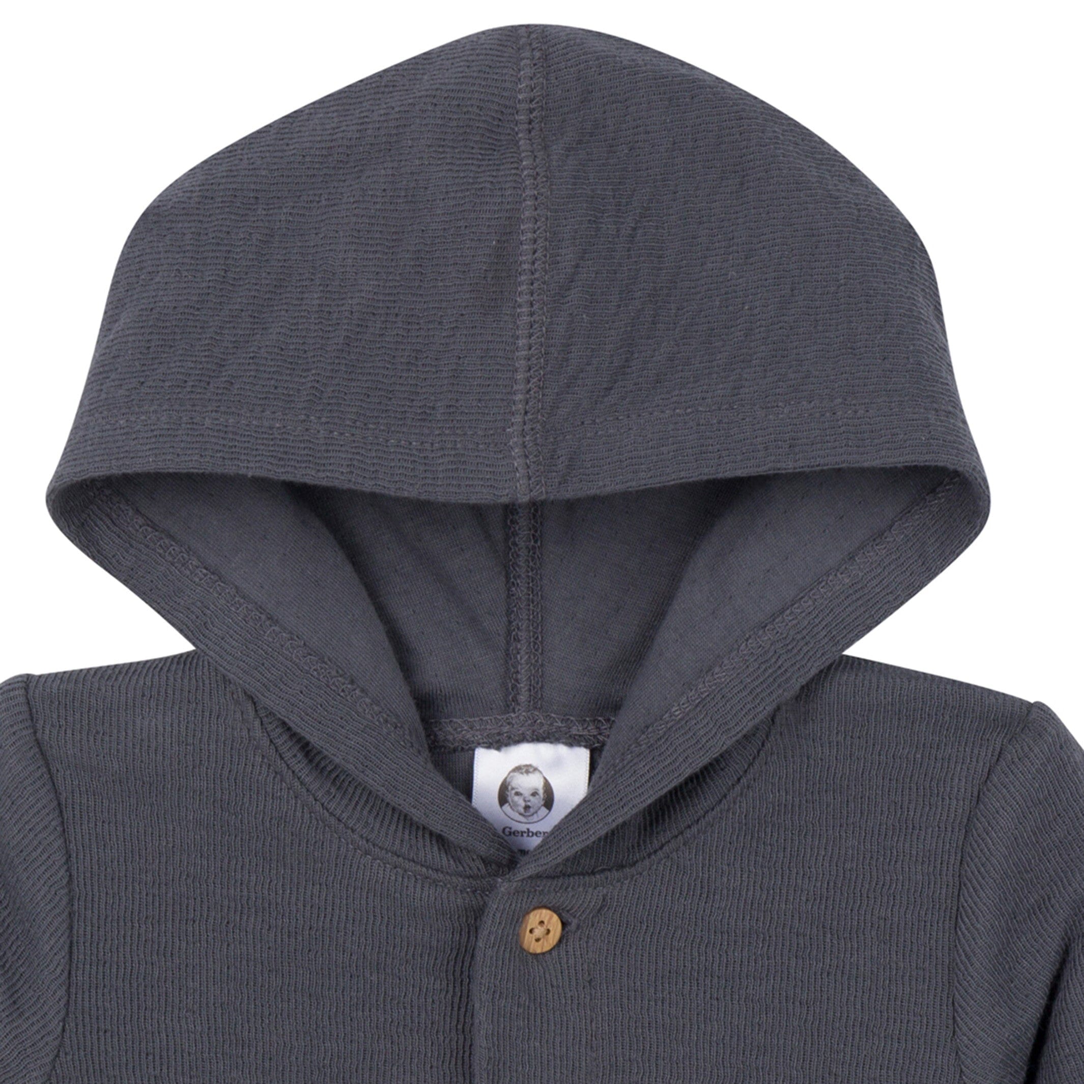 Baby Neutral Charcoal Hooded Romper - Image 2