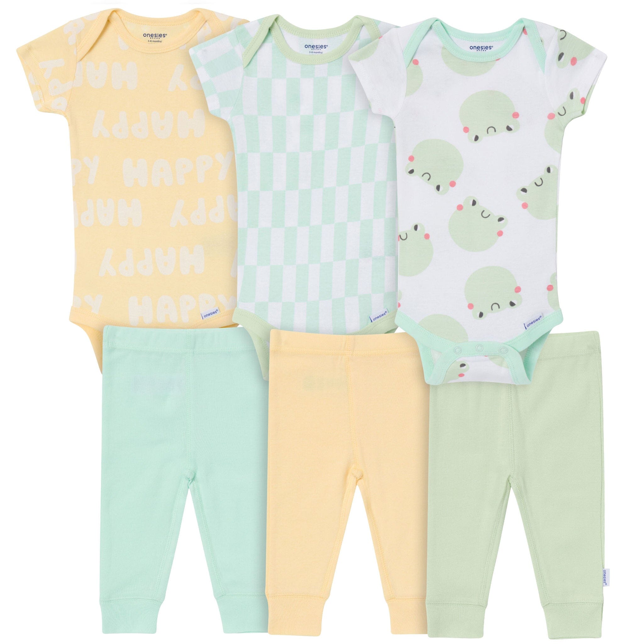 6-Piece Baby Neutral Frogs Bodysuit & Active Pant Set