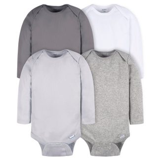 4-Pack Baby Neutral Grey Long Sleeve Onesies® Bodysuits