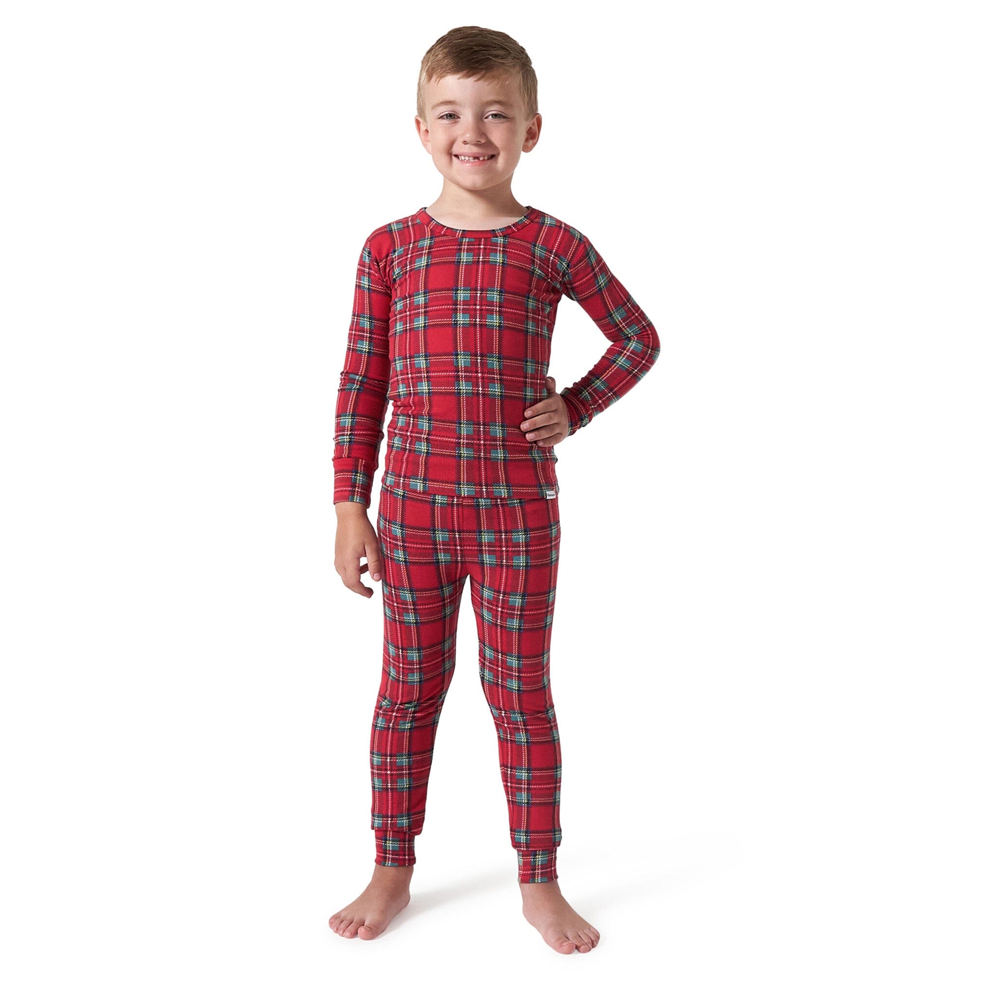 2-Piece Big Kids Neutral Stewart Plaid Hacci Snug Fit Pajama Set - Image 2