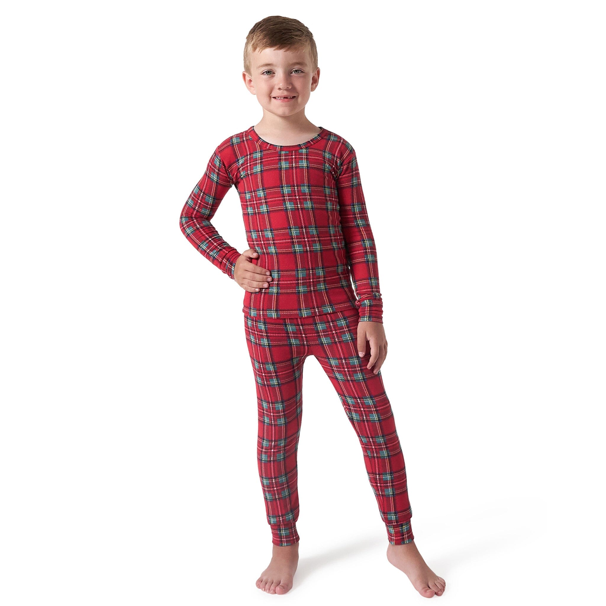 2-Piece Big Kids Neutral Stewart Plaid Hacci Snug Fit Pajama Set - Image 6