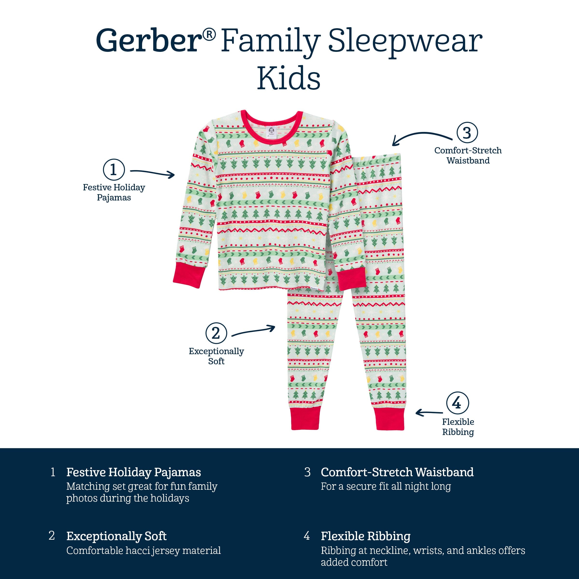 2-Piece Big Kids Neutral Oh What Fun Fair Isle Hacci Snug Fit Pajama Set - Image 8