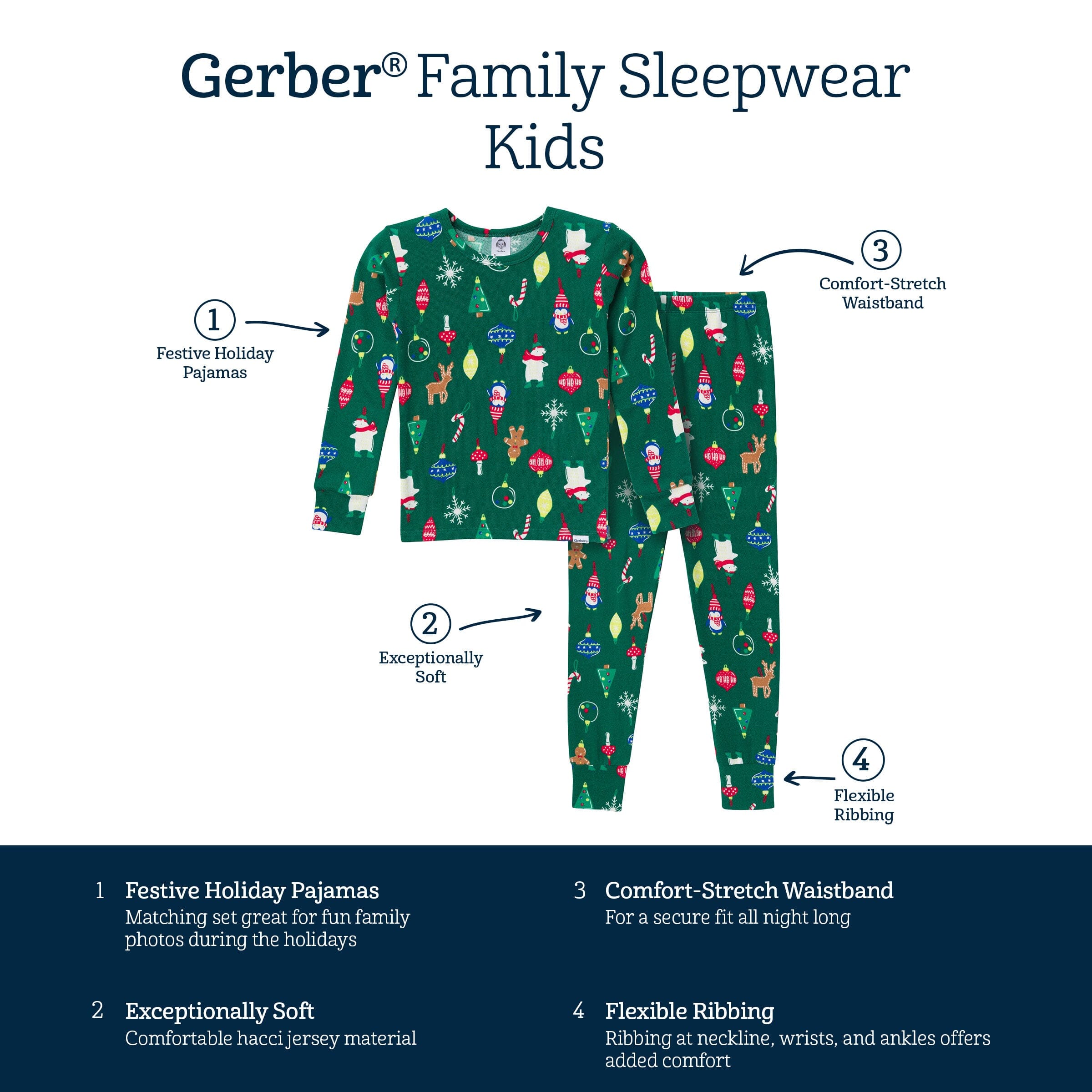 2-Piece Big Kids Neutral Ornaments Hacci Snug Fit Pajama Set - Image 8