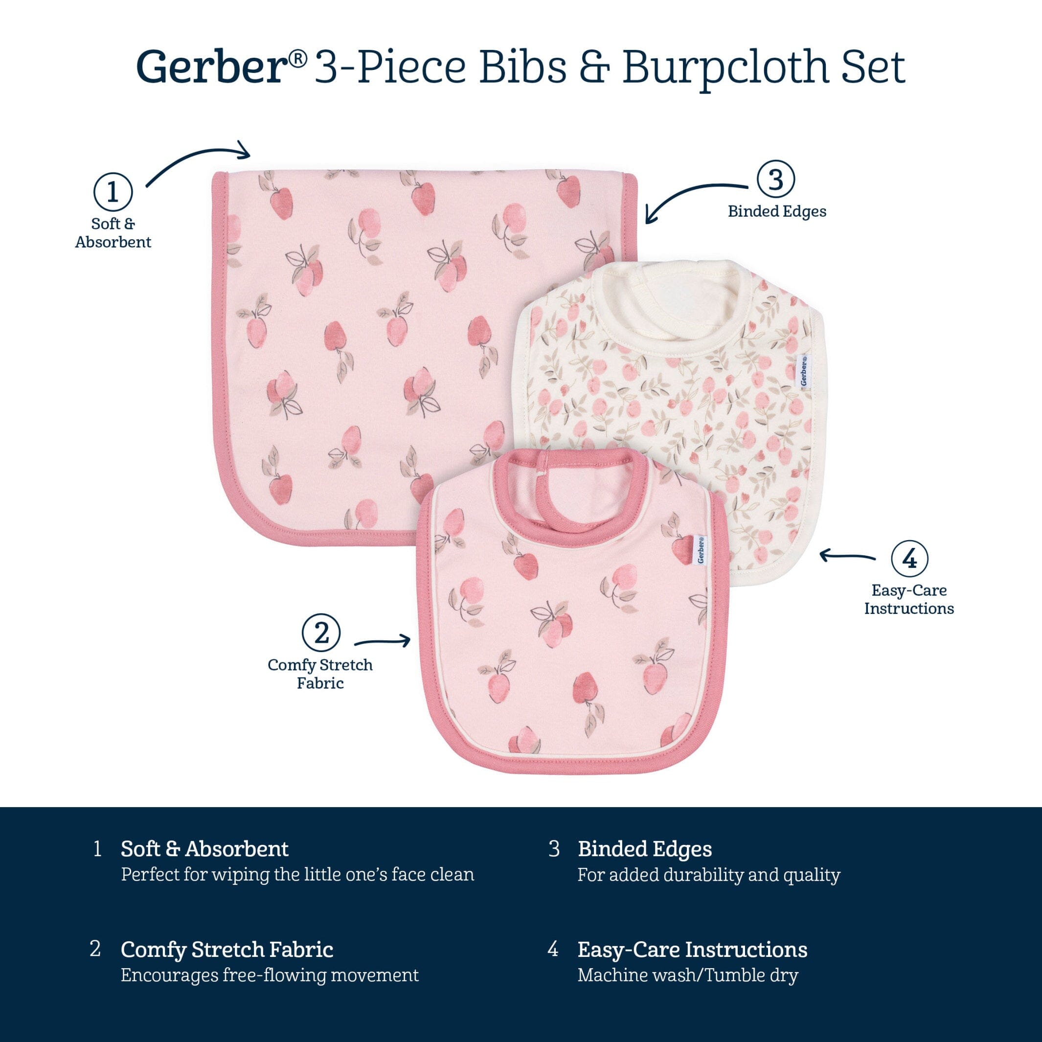 3-Piece Baby Girls Appley Sweet Bibs & Burpcloth Set - Image 5