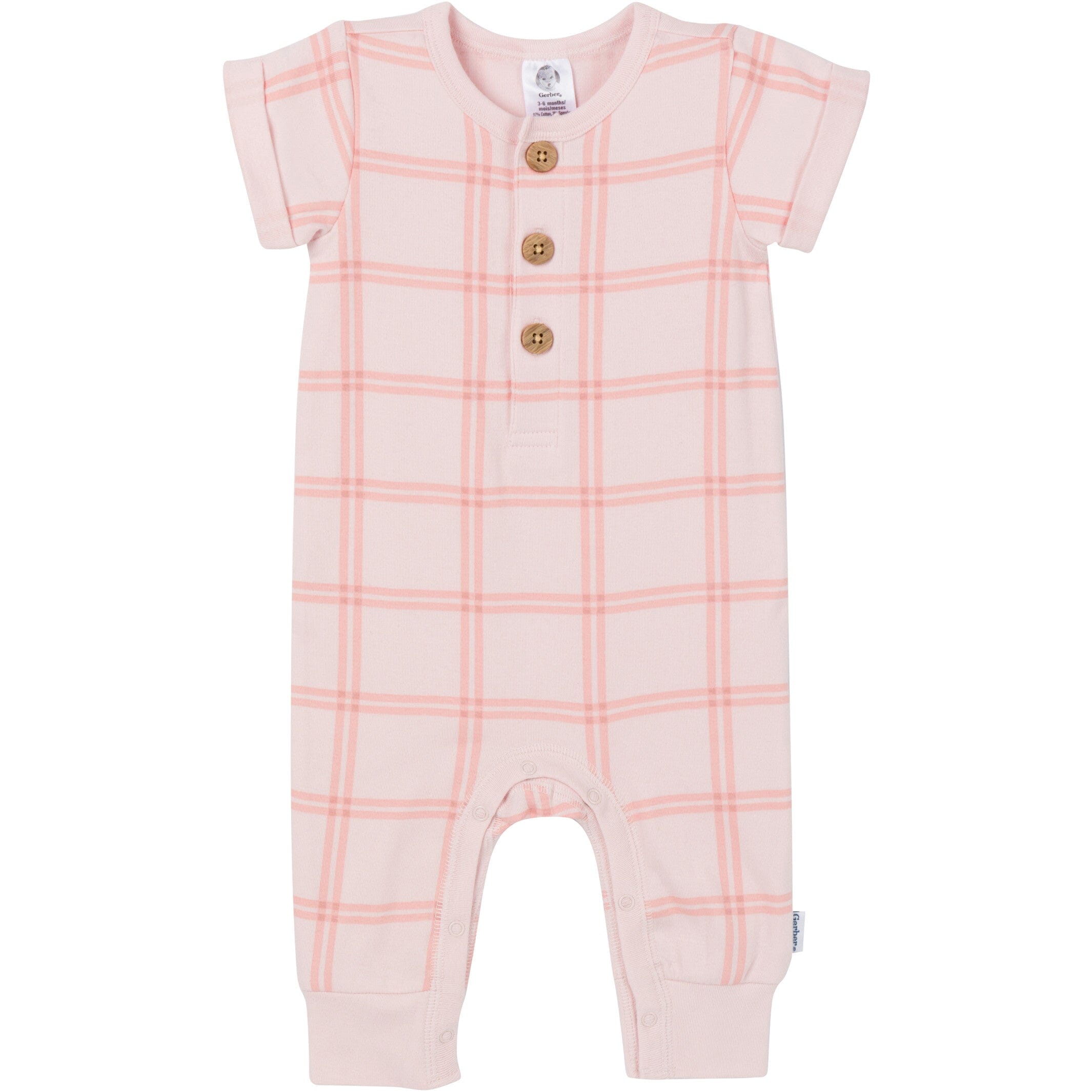 2-Pack Baby Girls Pink Plaid & Green Rompers - Image 4