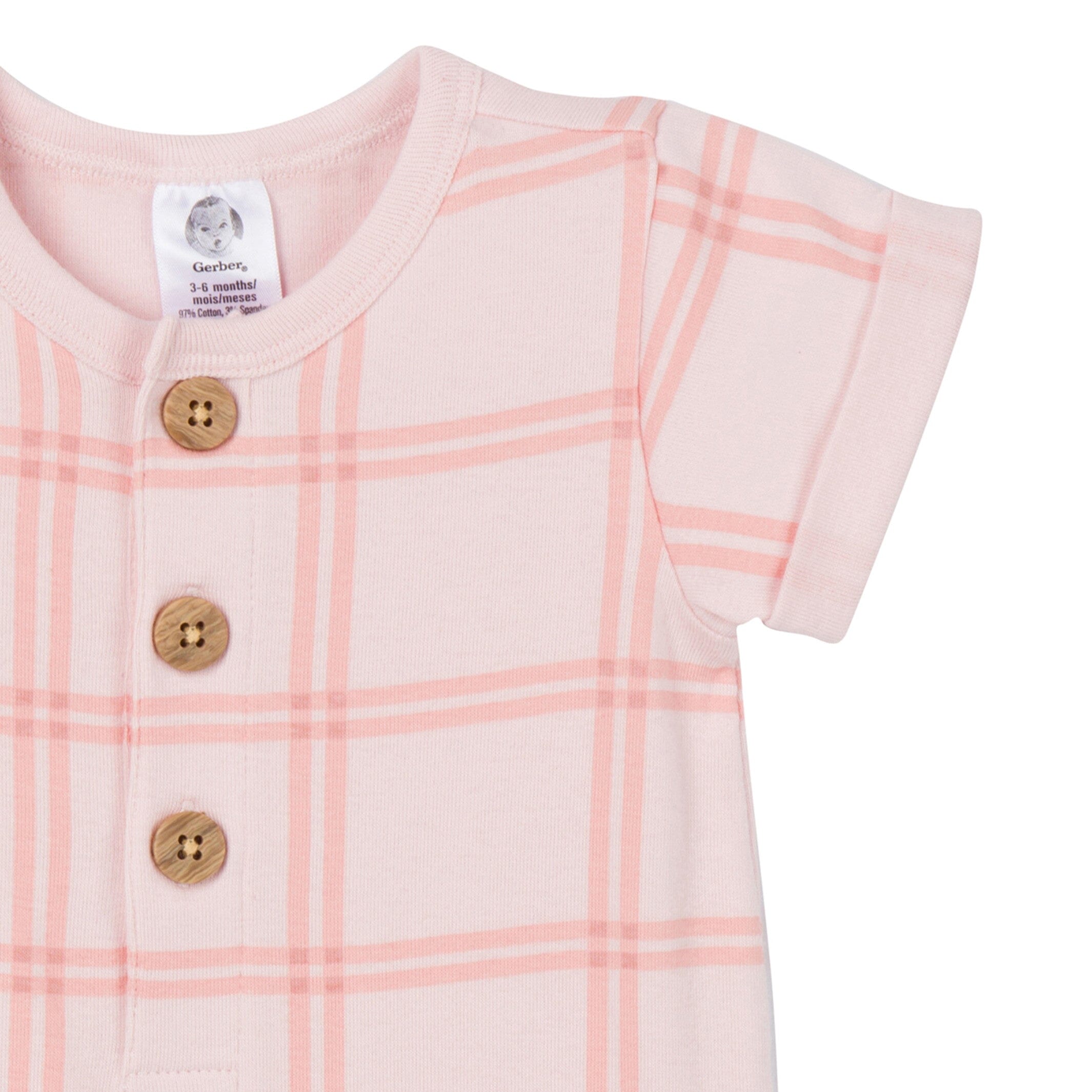 2-Pack Baby Girls Pink Plaid & Green Rompers - Image 5