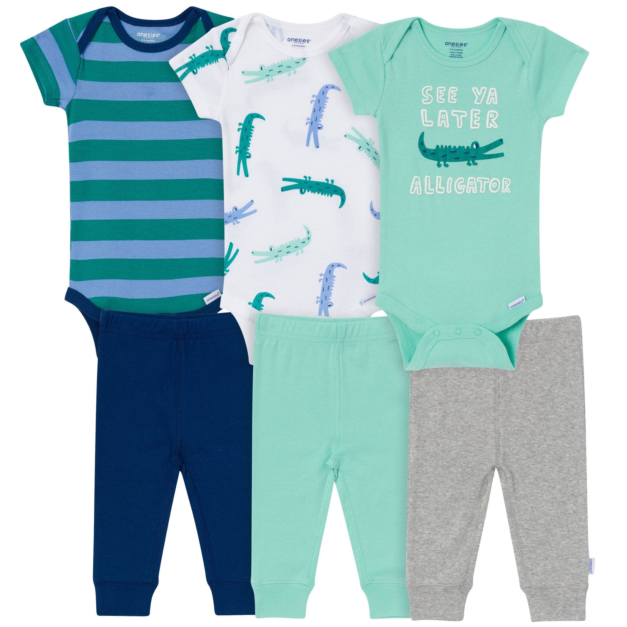 6-Piece Baby Boys Alligator Bodysuit & Active Pant Set