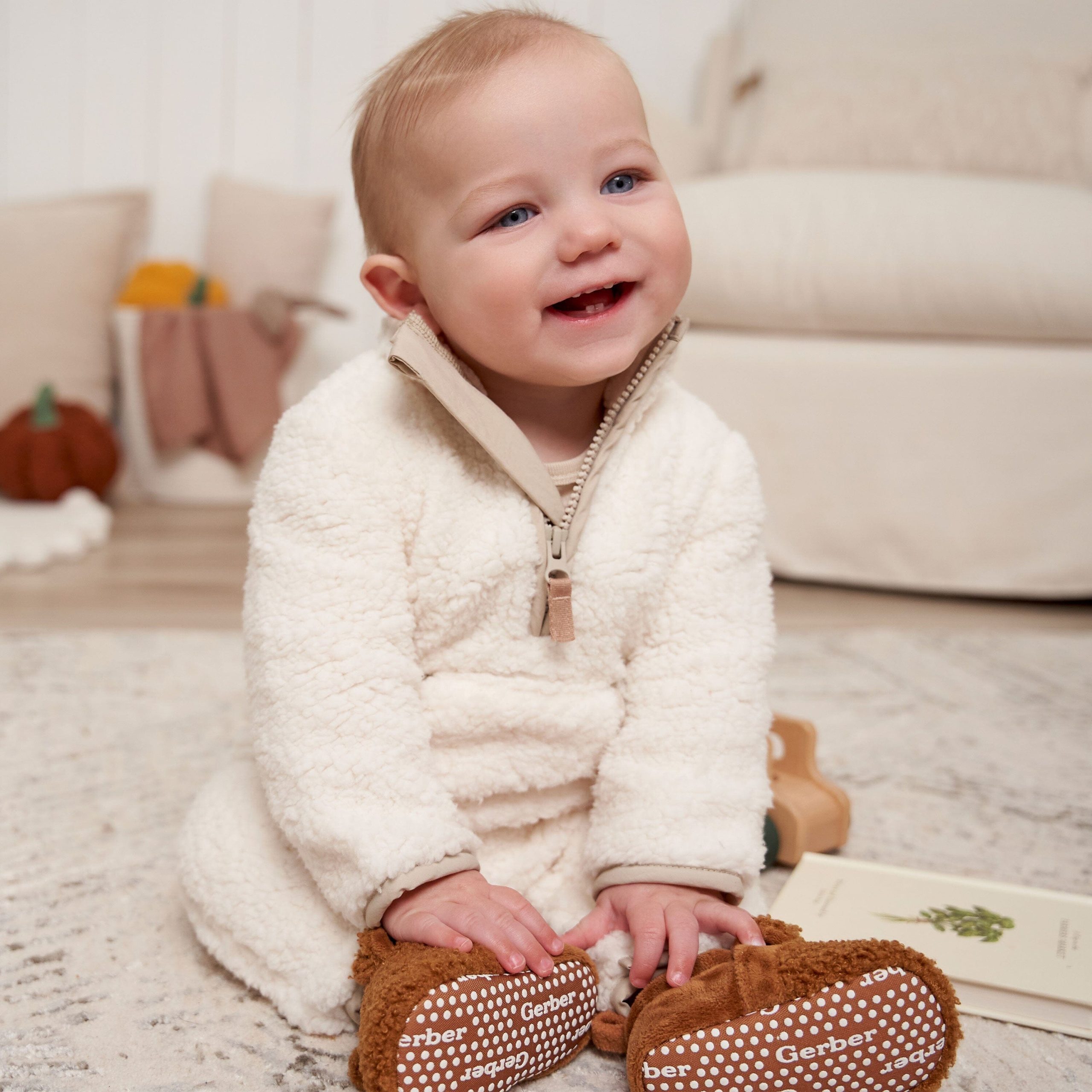 Baby Neutral Ivory Sherpa Romper - Image 2