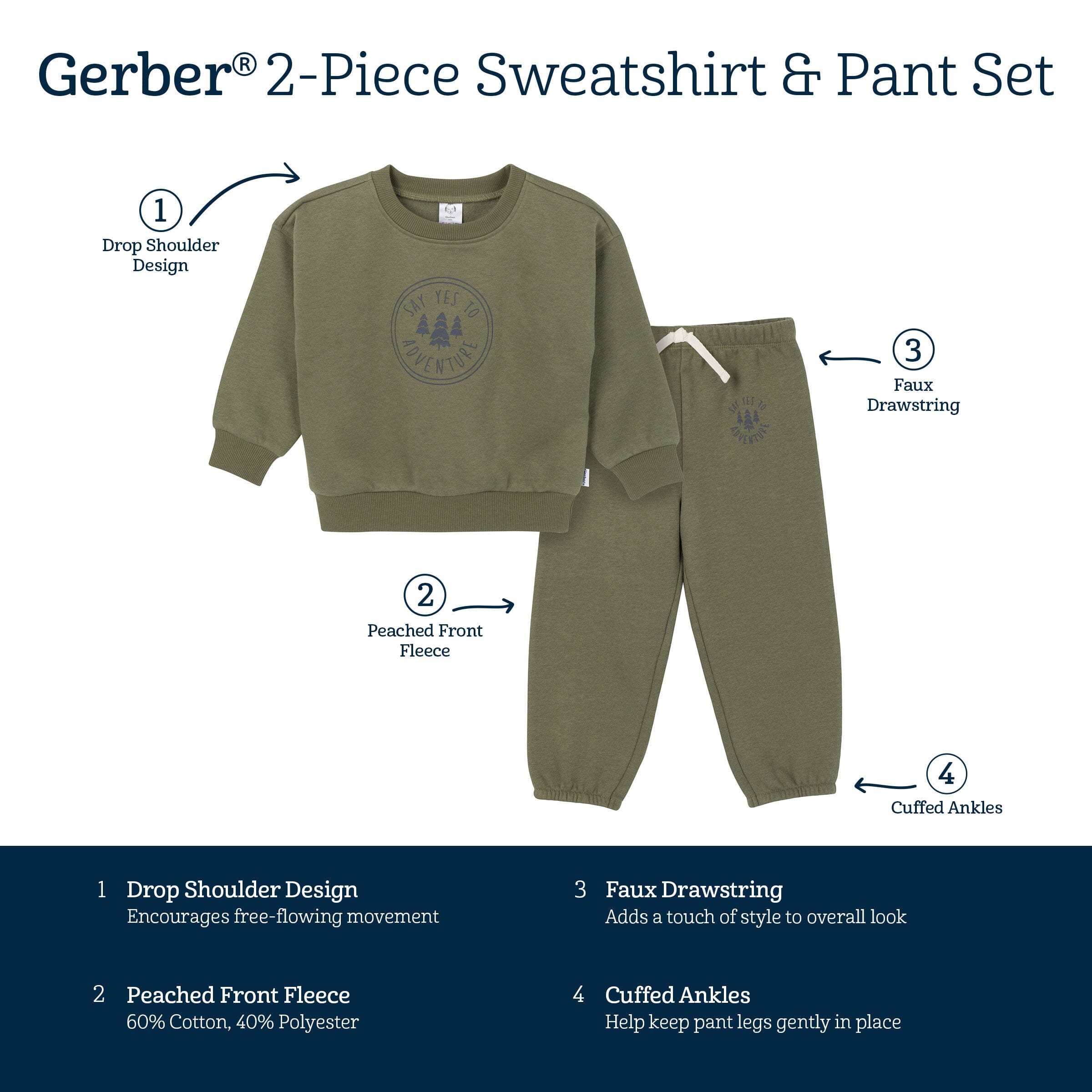 2-Piece Baby & Toddler Boys Olive Adventure Sweatshirt & Pant Set - Image 7