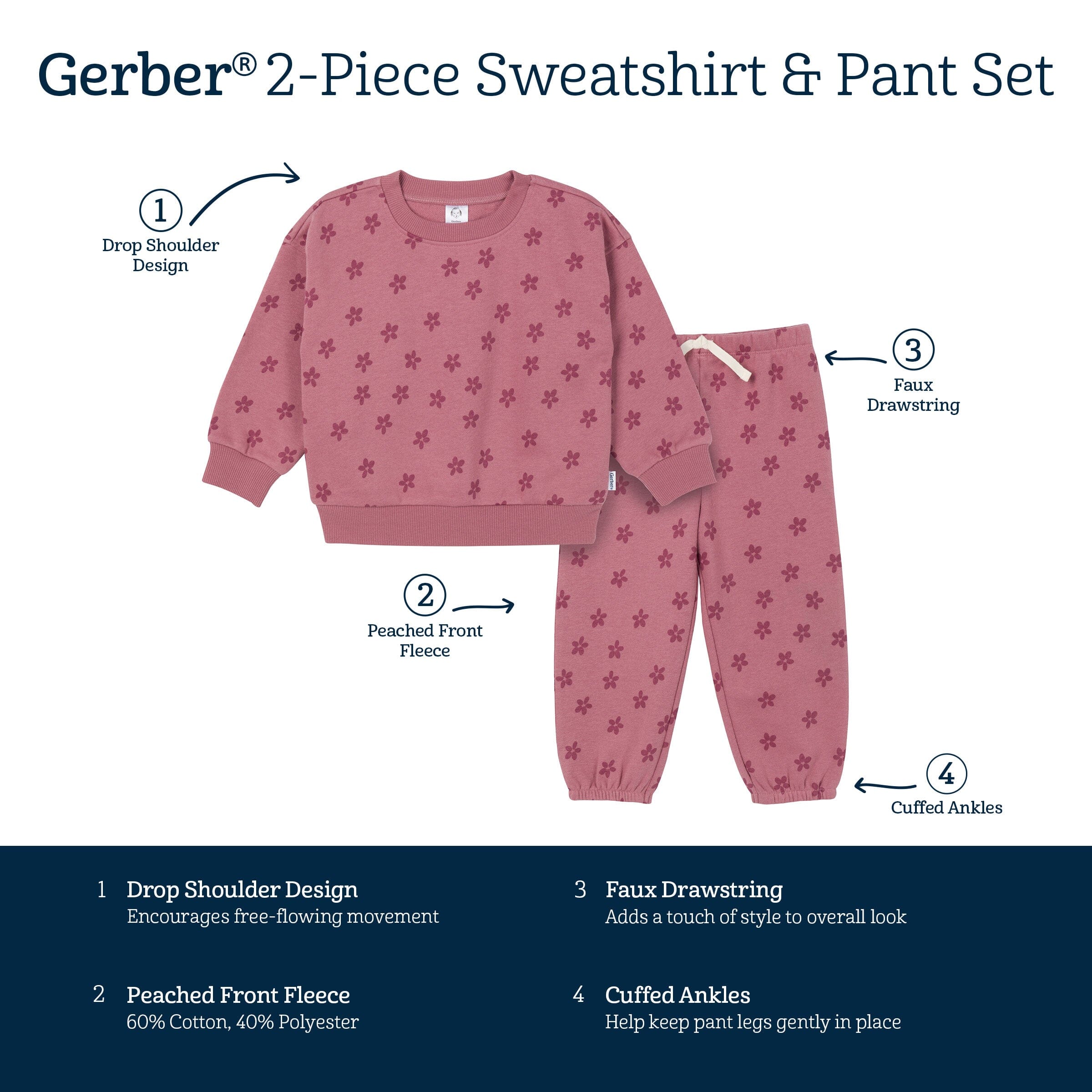 2-Piece Toddler Girls Daisies Sweatshirt & Pant Set - Image 7