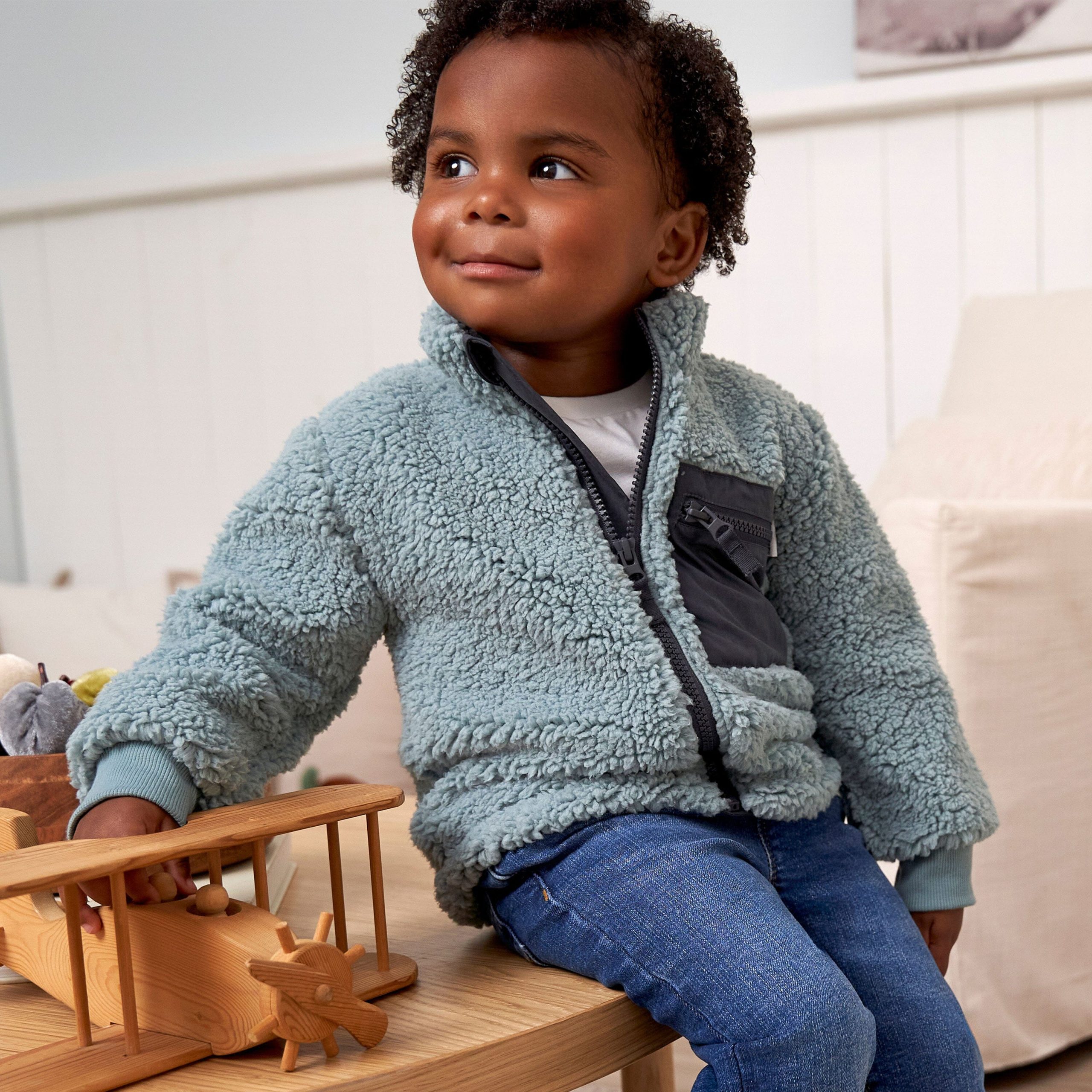 Toddler Boys Blue Sherpa Jacket - Image 2