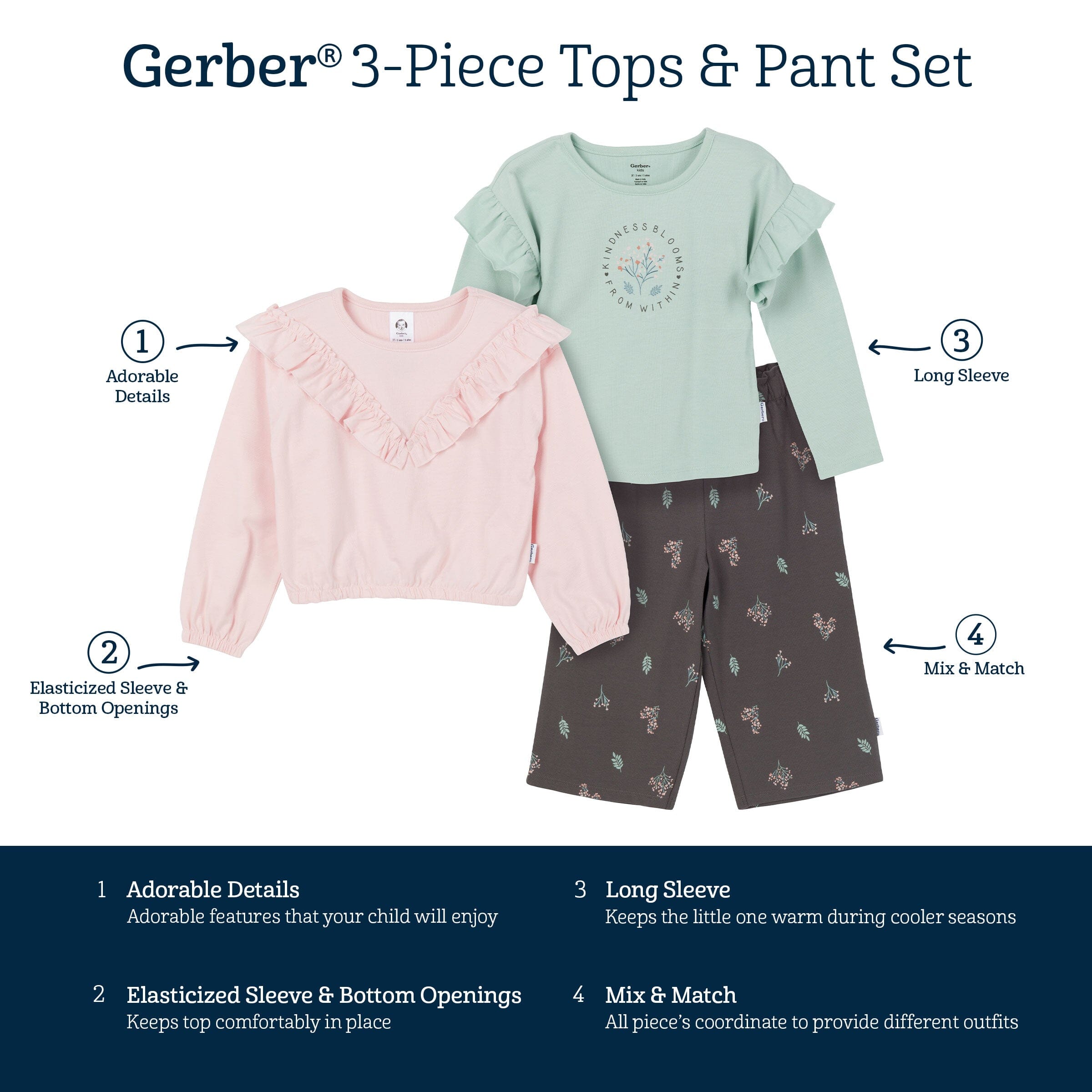 3-Piece Toddler Girls Pink/Brown Tops and Pants - Image 8
