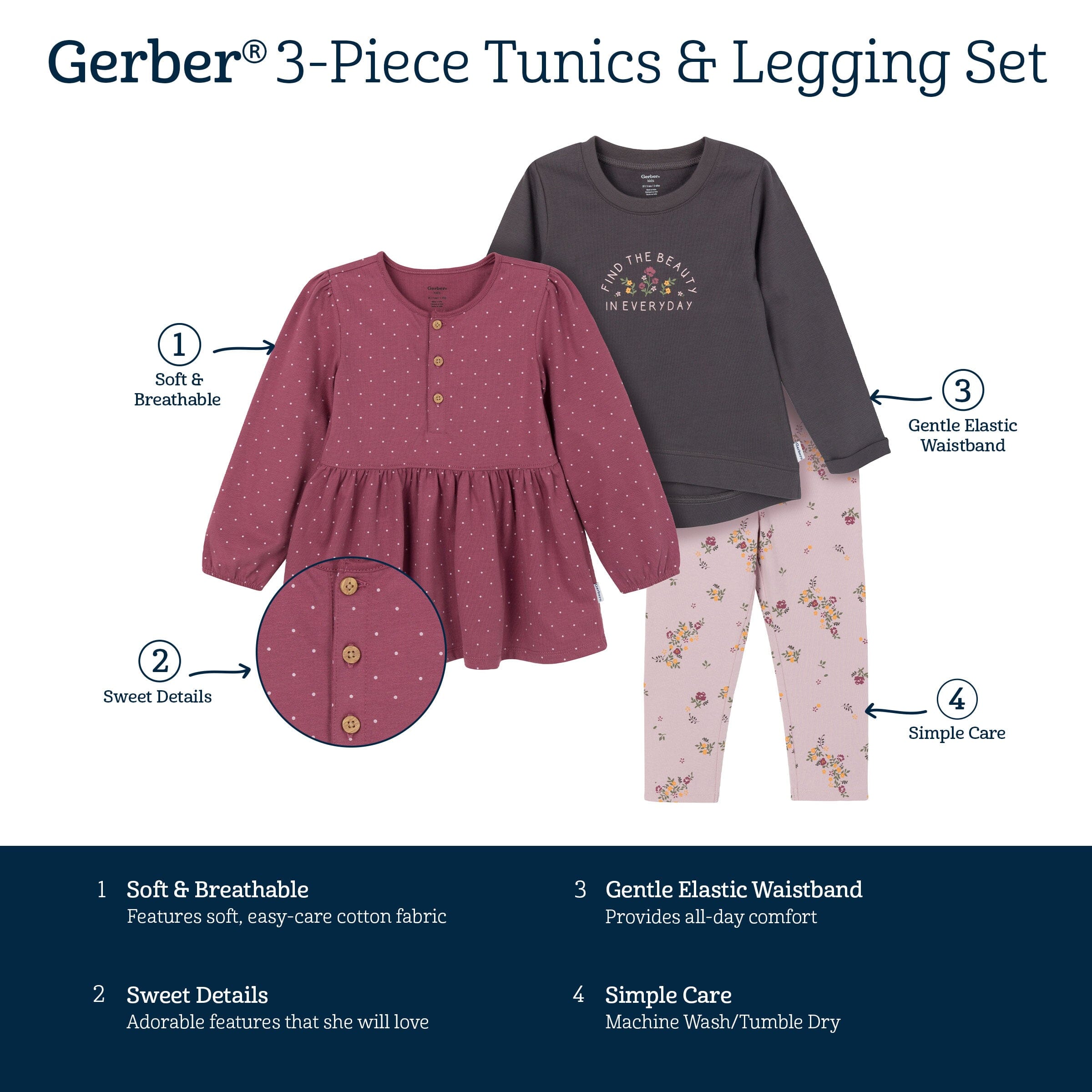 3-Piece Toddler Girls Brown/Violet Tunics and Leggings - Image 8