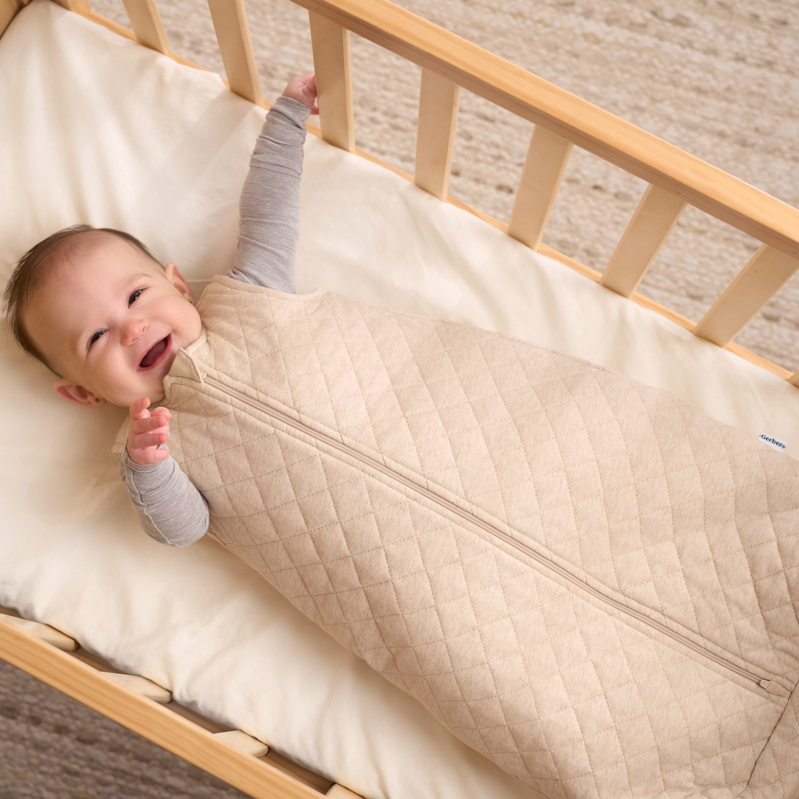 Embroidered Baby Neutral Oatmeal Heather Quilted Jersey Wearable Blanket - Image 3