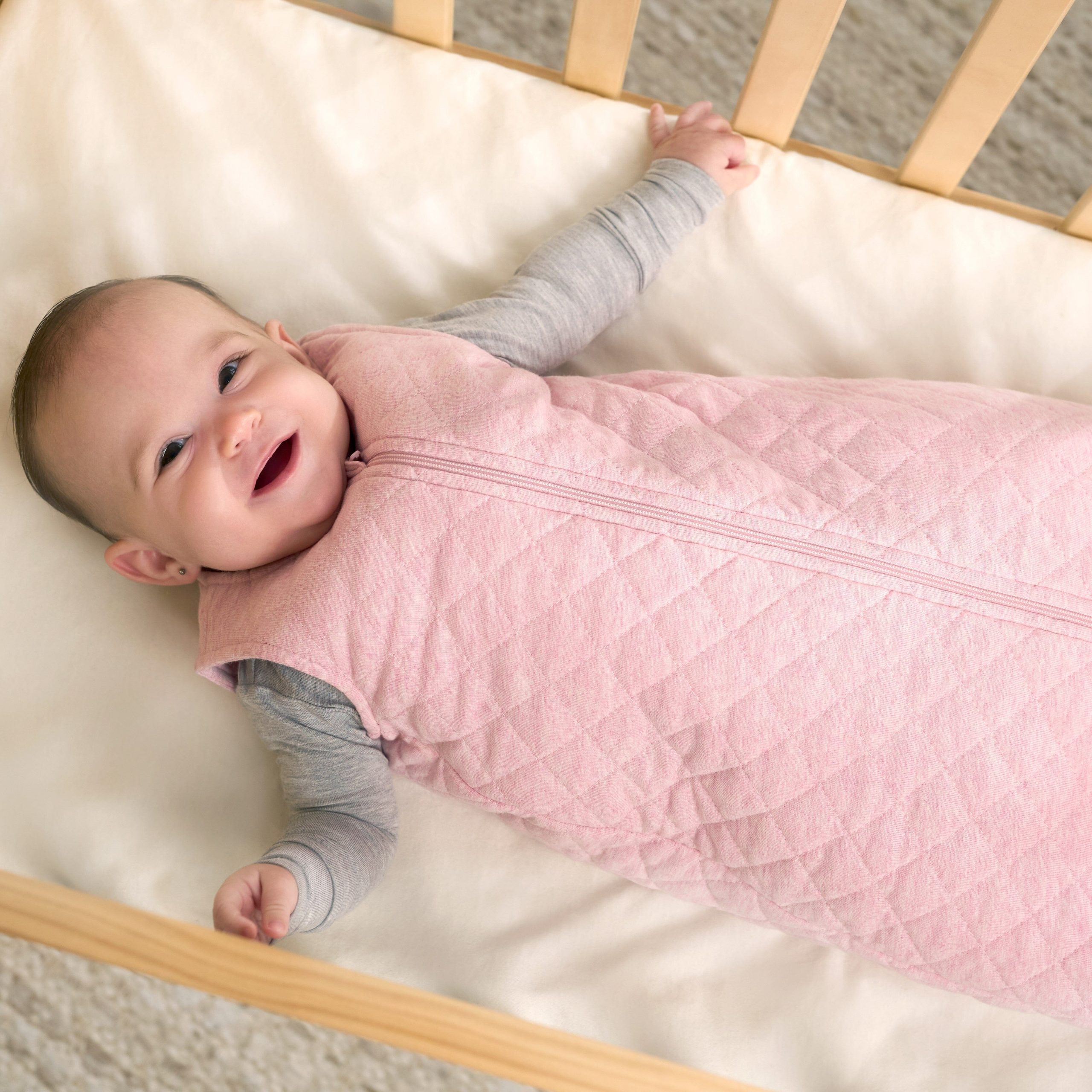 Embroidered Baby Girls Pink Heather Quilted Jersey Wearable Blanket - Image 3