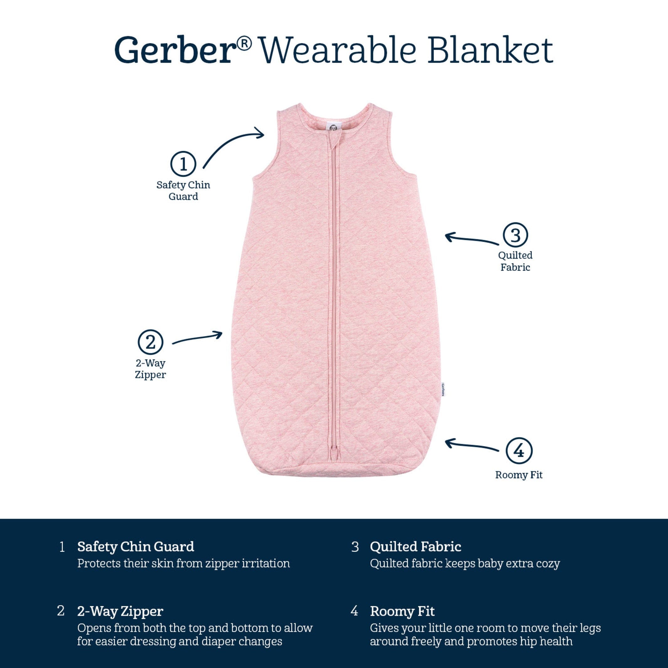 Embroidered Baby Girls Pink Heather Quilted Jersey Wearable Blanket - Image 7