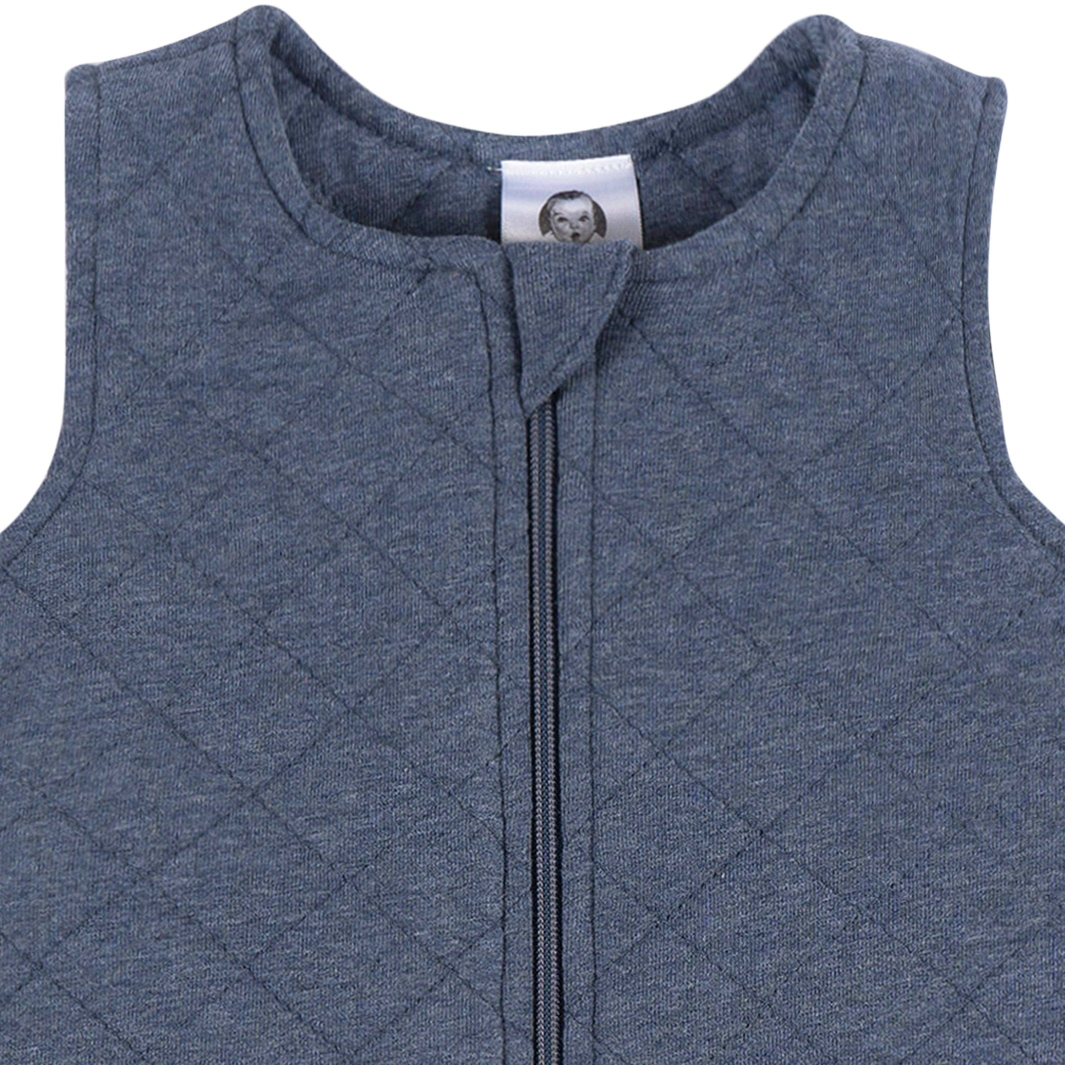 Embroidered Baby Boys Navy Heather Quilted Jersey Wearable Blanket - Image 3