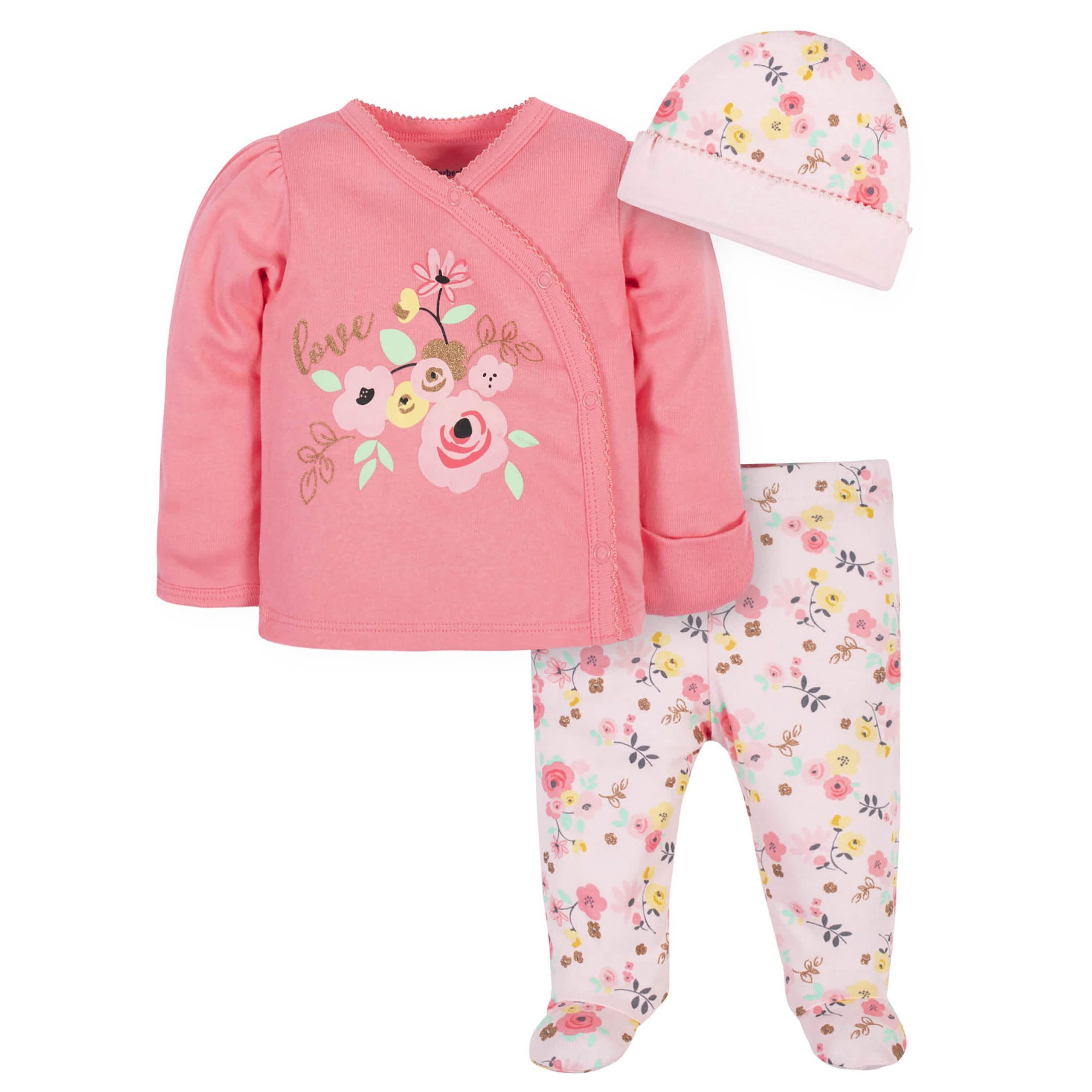 25-Piece Baby Girls Love You Onesies® Bodysuit, Sleep 'N Play, Take-Me-Home Set, Bib, Burp Cloth, Socks, Caps and Mittens Set - Image 4