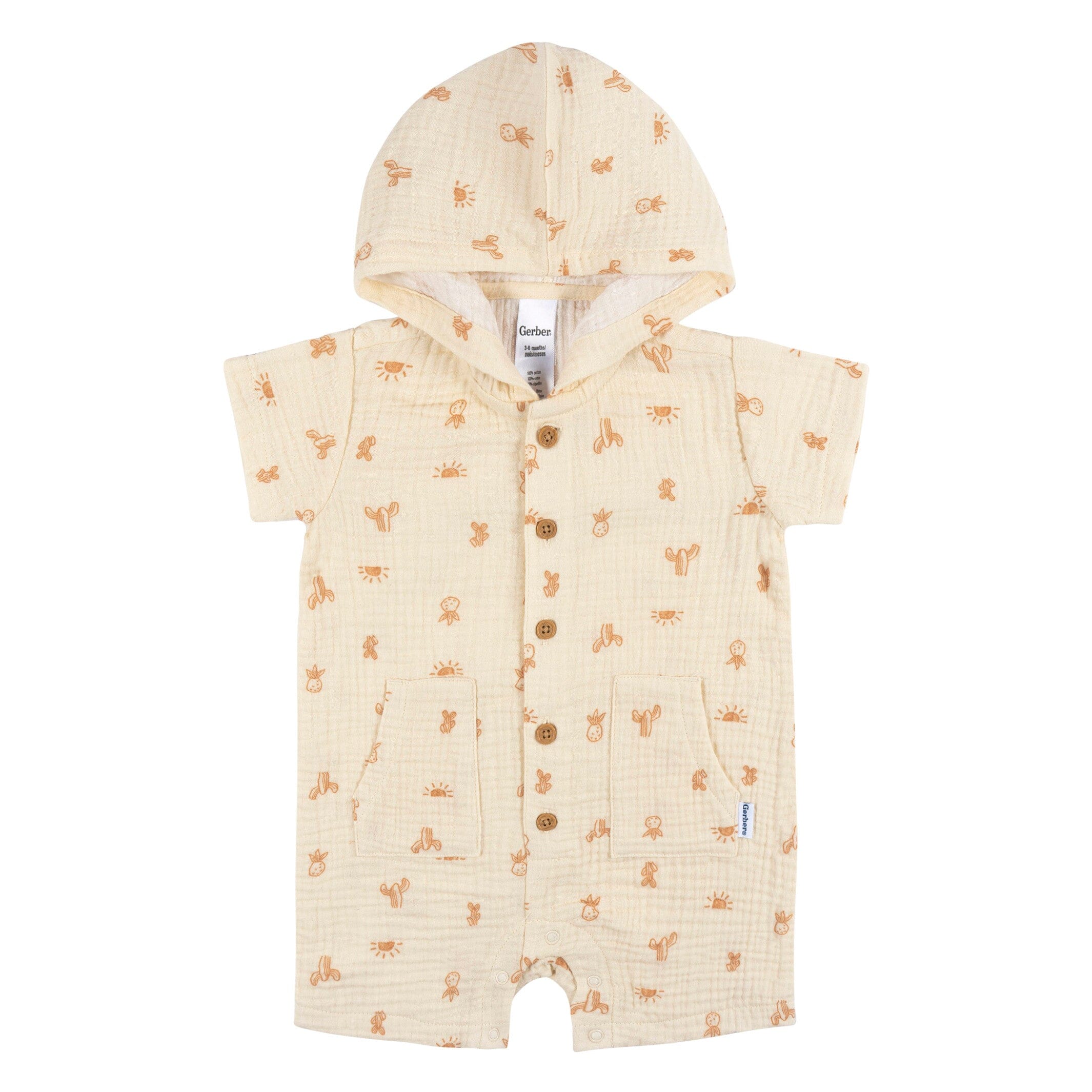 Baby Boys Desert Cotton Gauze Hooded Romper