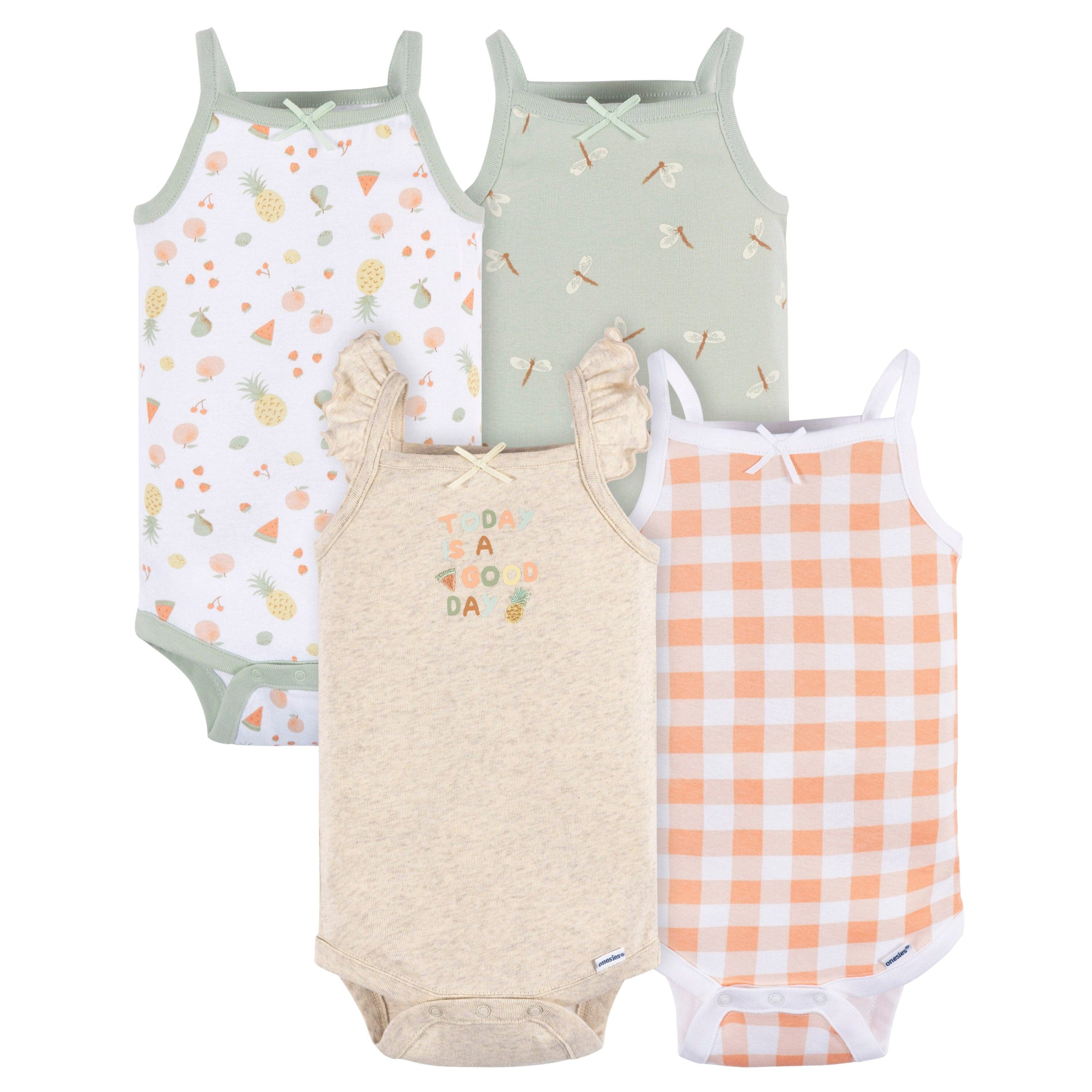 4-Pack Baby Girls Picnic Sleeveless Onesies® Bodysuits