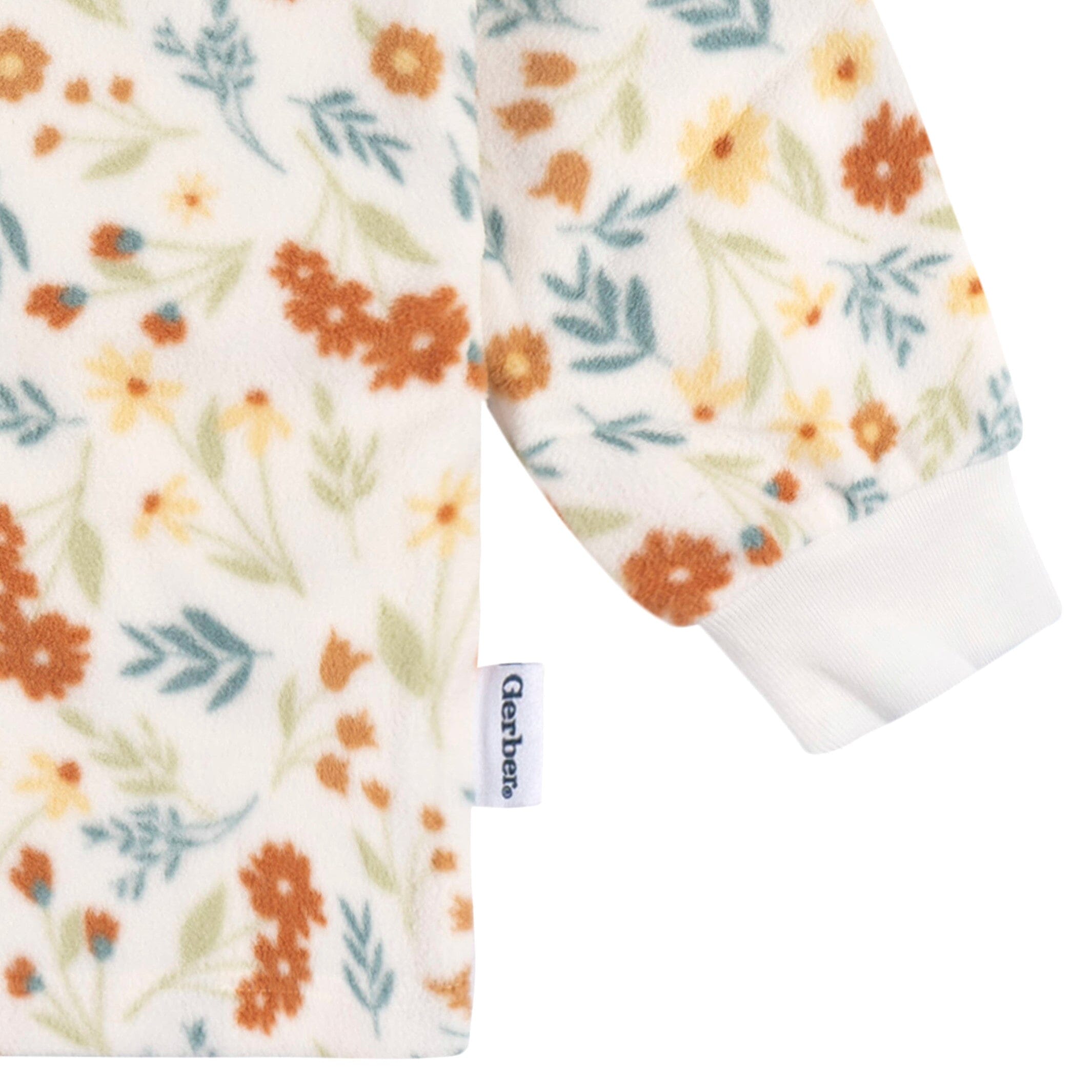 2-Piece Infant & Toddler Girls Ivory Floral Fleece Pajamas - Image 5