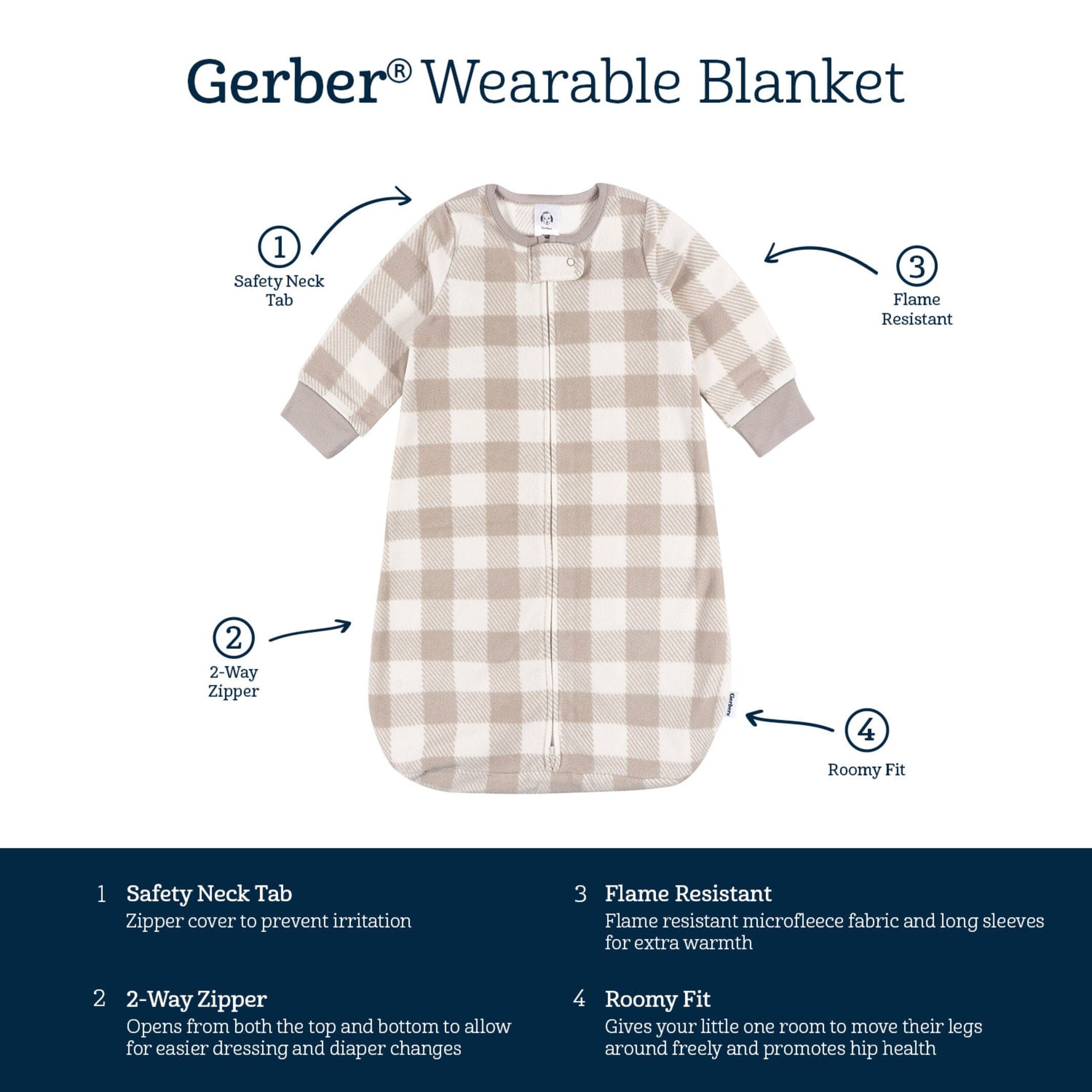 Baby Neutral Grey Plaid Wearable Blanket - Image 5