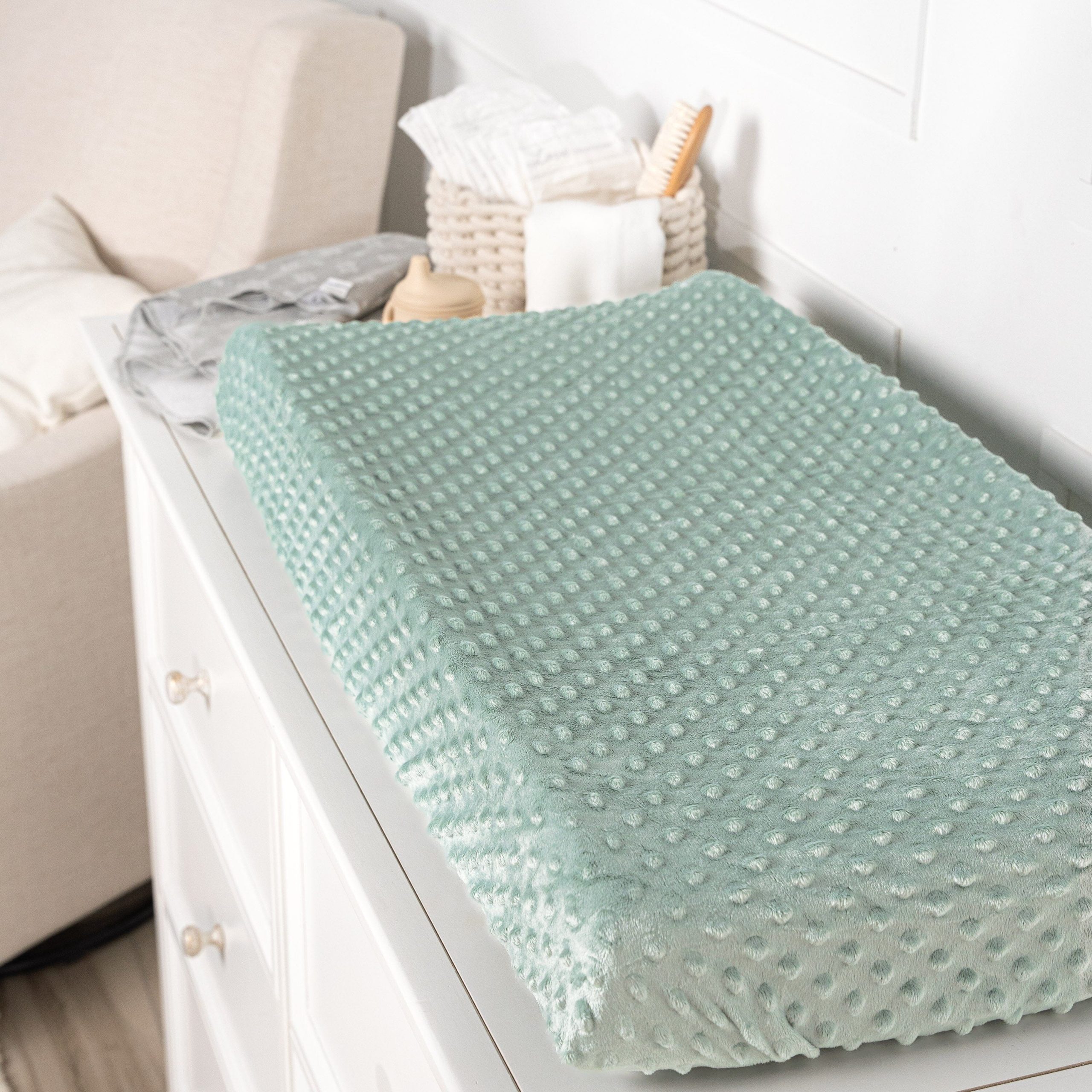 Baby Boys Green Dotted Changing Pad Cover - Image 3