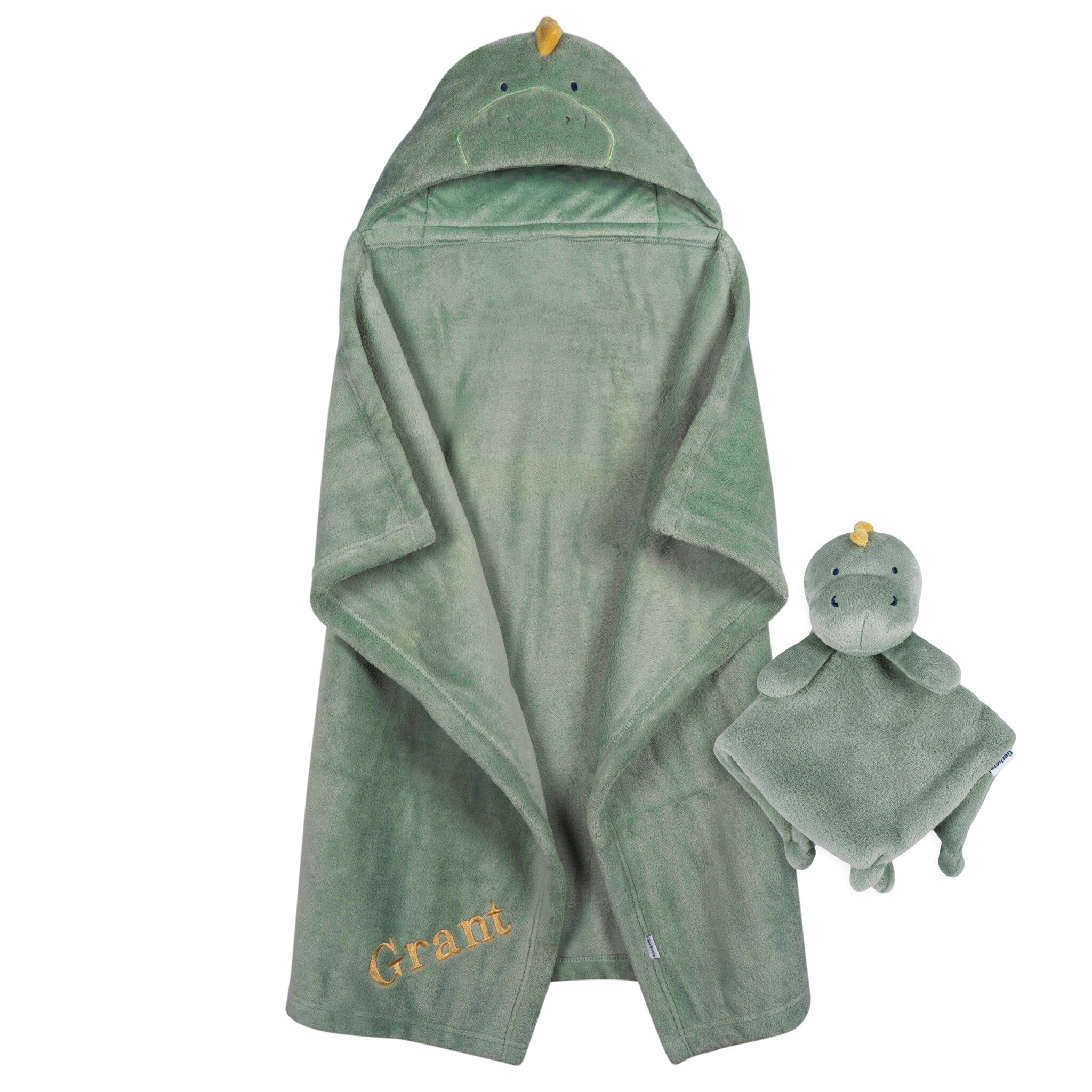 Embroidered 2-Piece Wearable Dino Blanket & Security Blanket Set Hooded