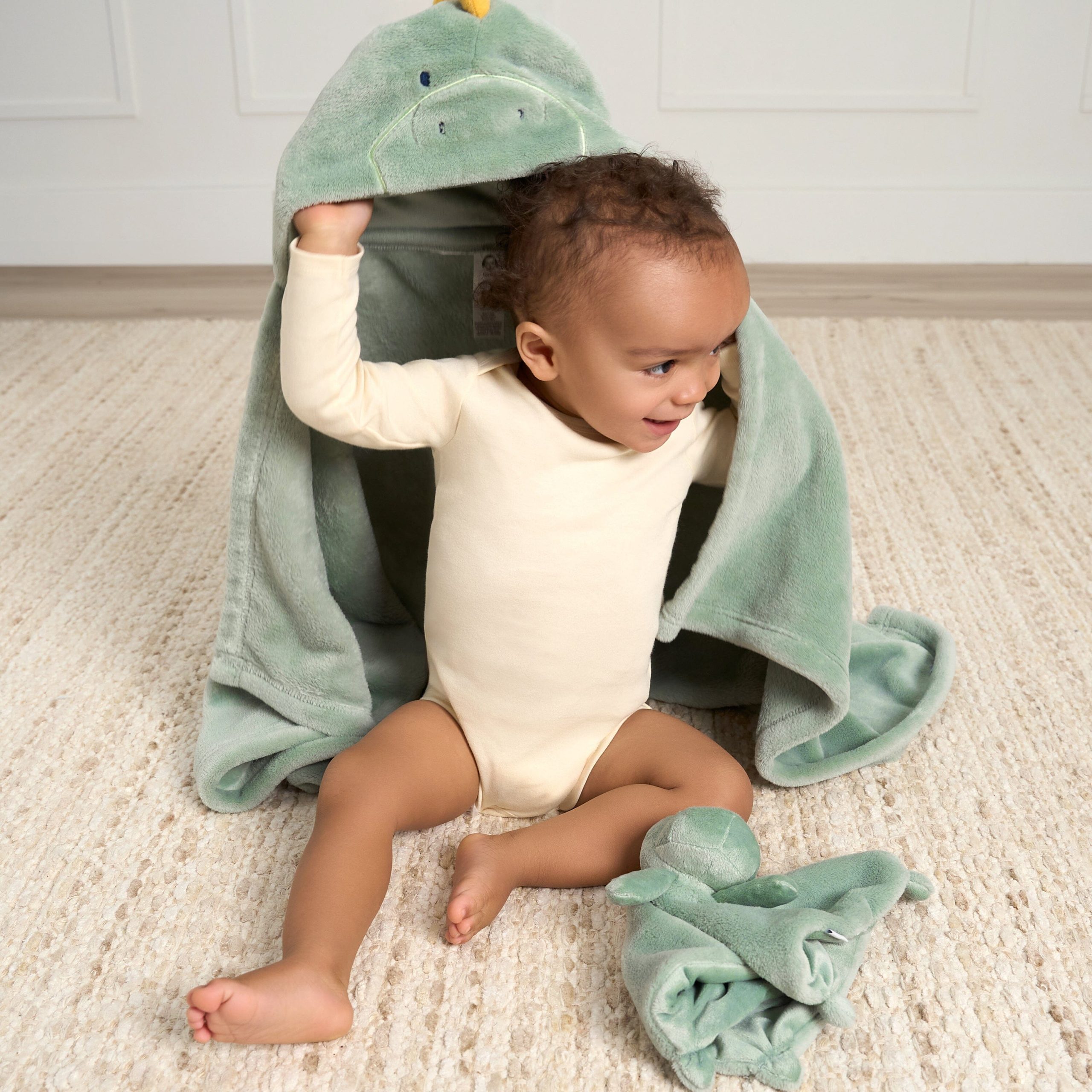 Embroidered 2-Piece Wearable Dino Blanket & Security Blanket Set Hooded - Image 4