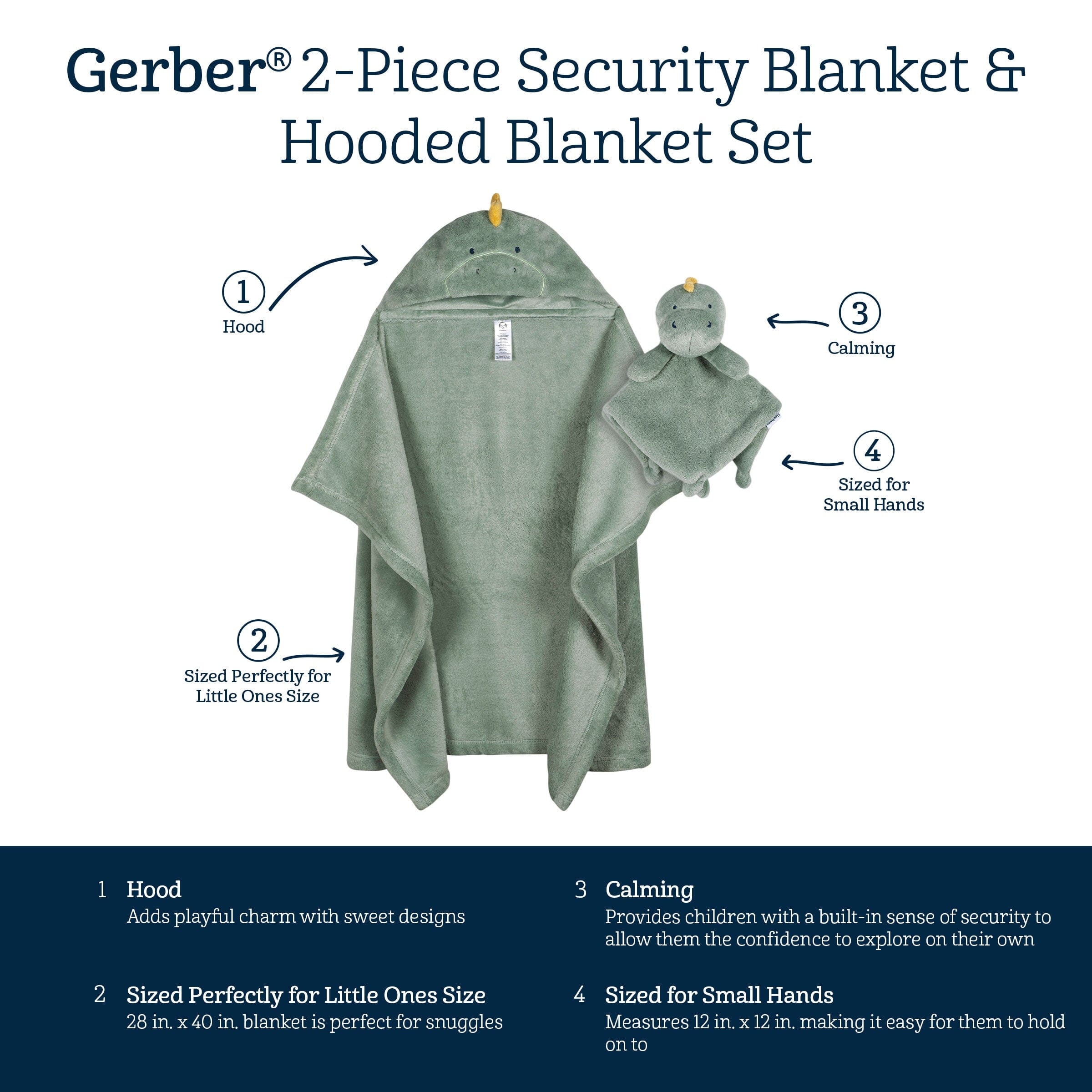 Embroidered 2-Piece Wearable Dino Blanket & Security Blanket Set Hooded - Image 10