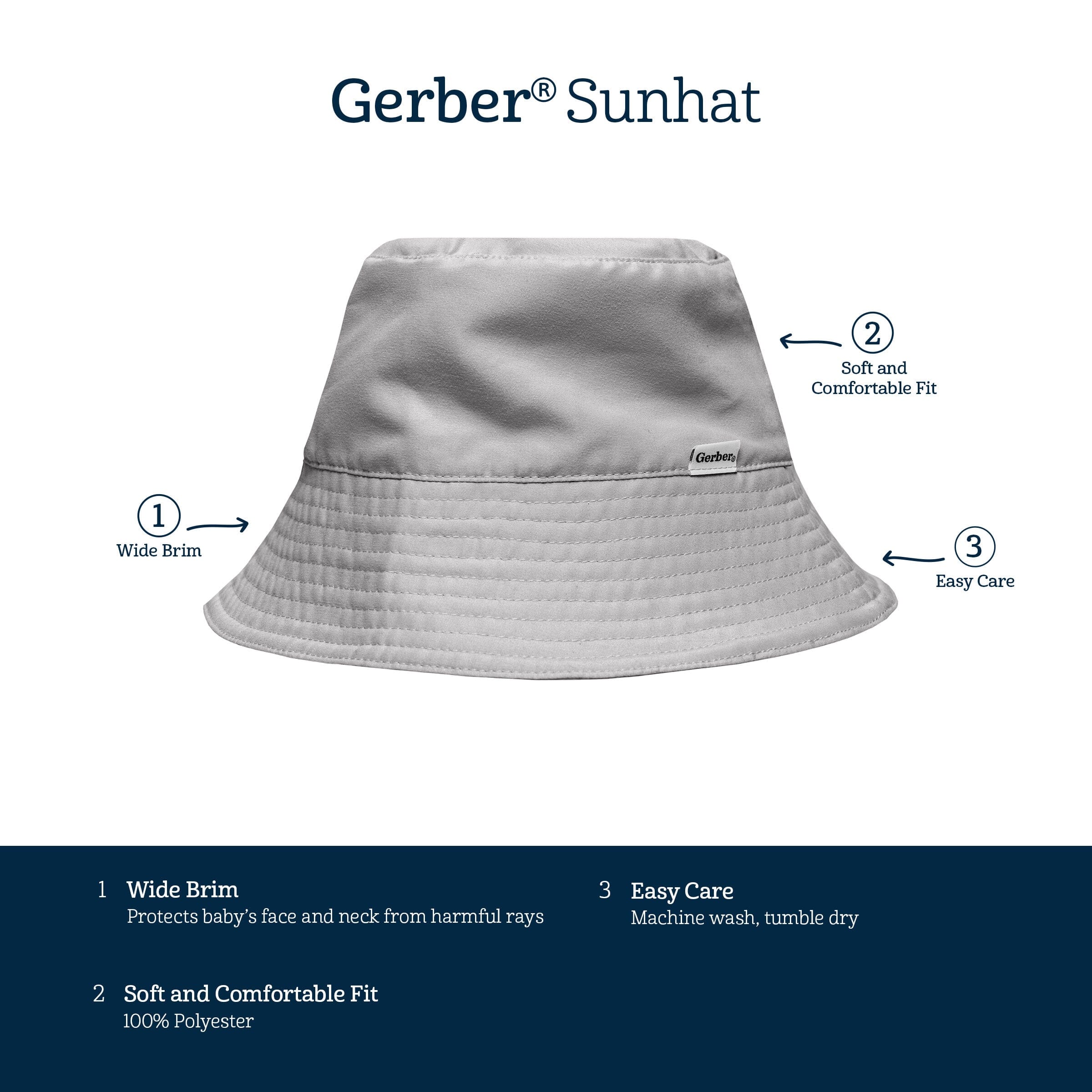 Toddler Neutral UPF 50+ Light Grey Sun Hat - Image 4