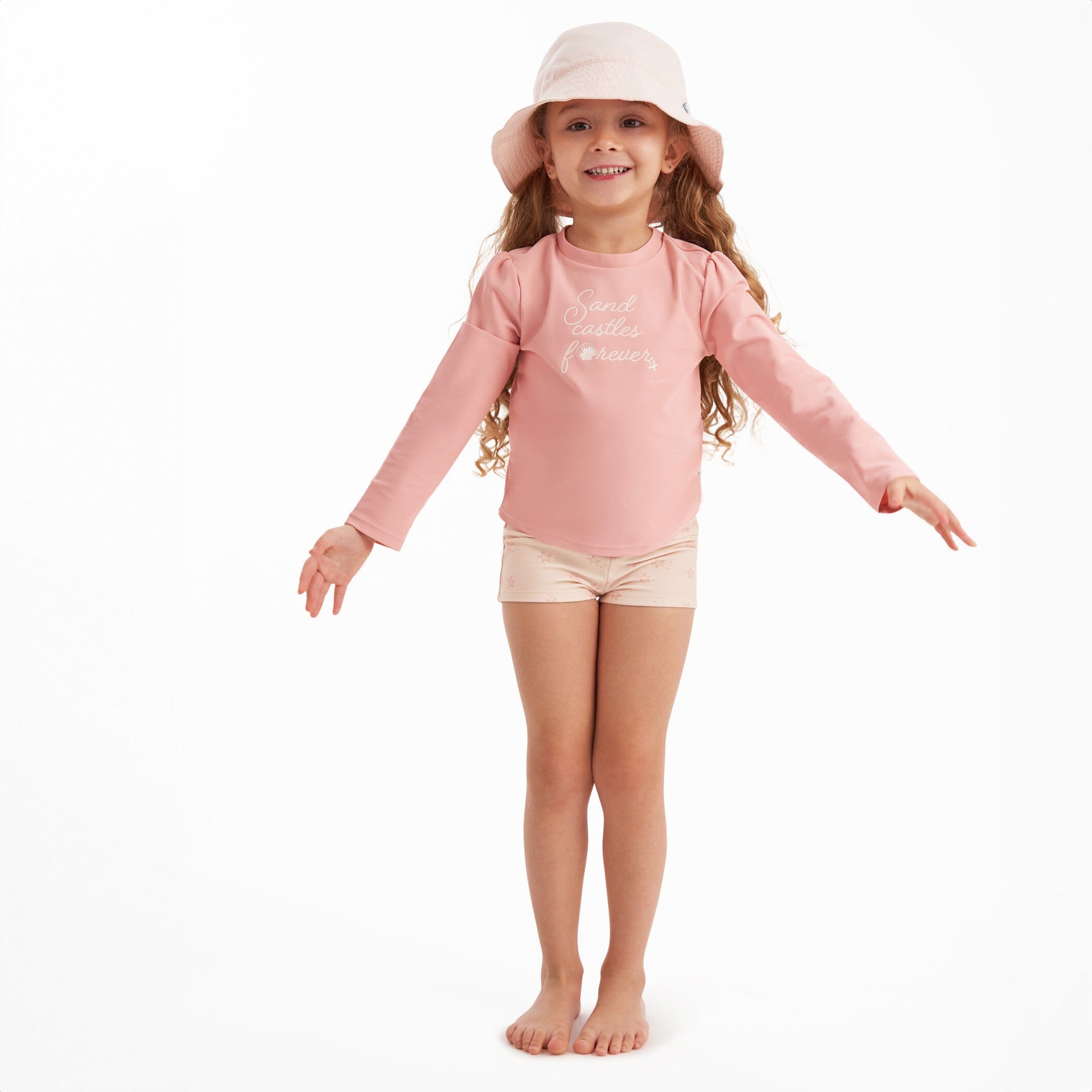 2-Piece Infant and Toddler Girls UPF 50+ Starfish Rash Guard & Swim Shorts Set - Image 2