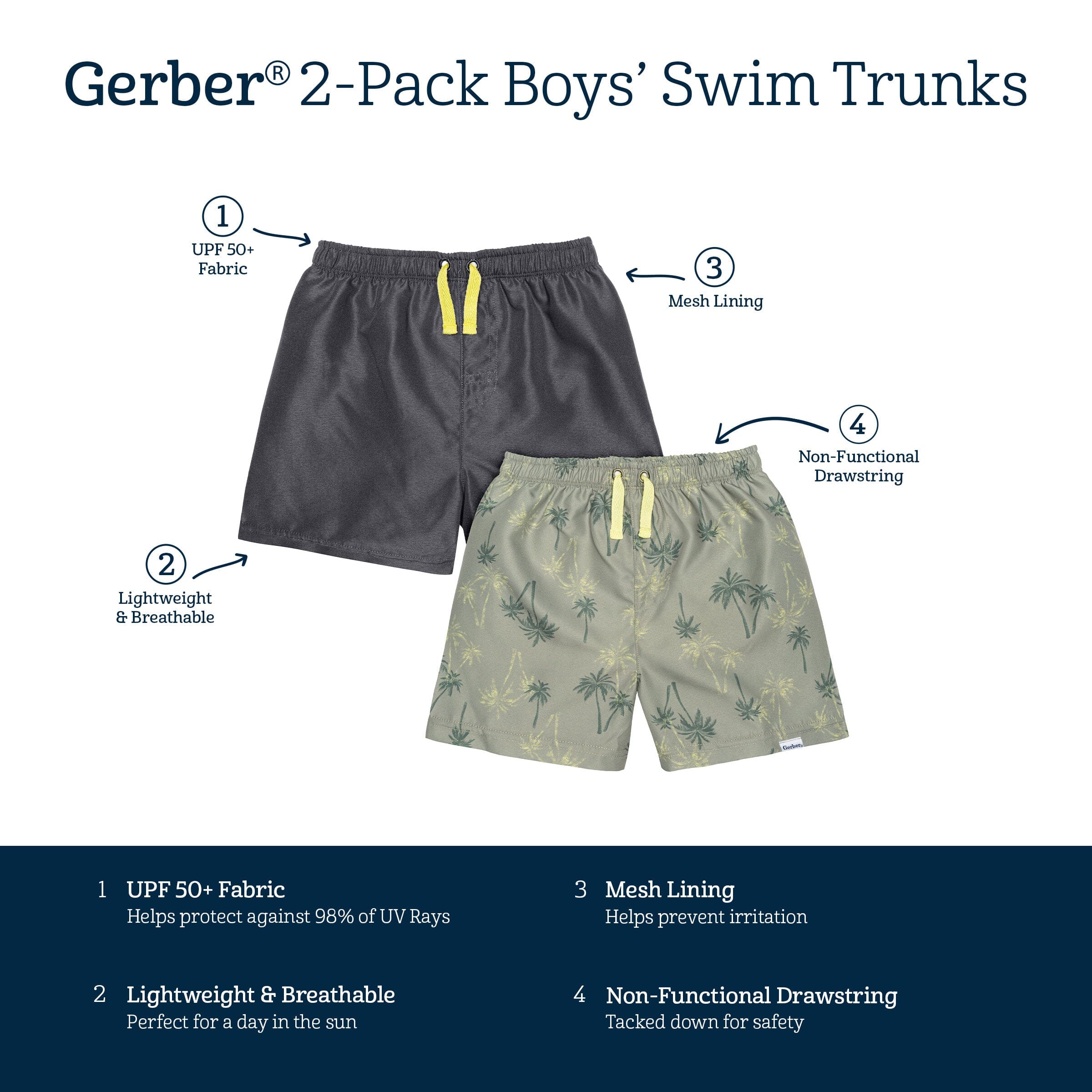2-Pack Baby & Toddler Boys UPF 50+ Palm Tree Swim Trunks - Image 10
