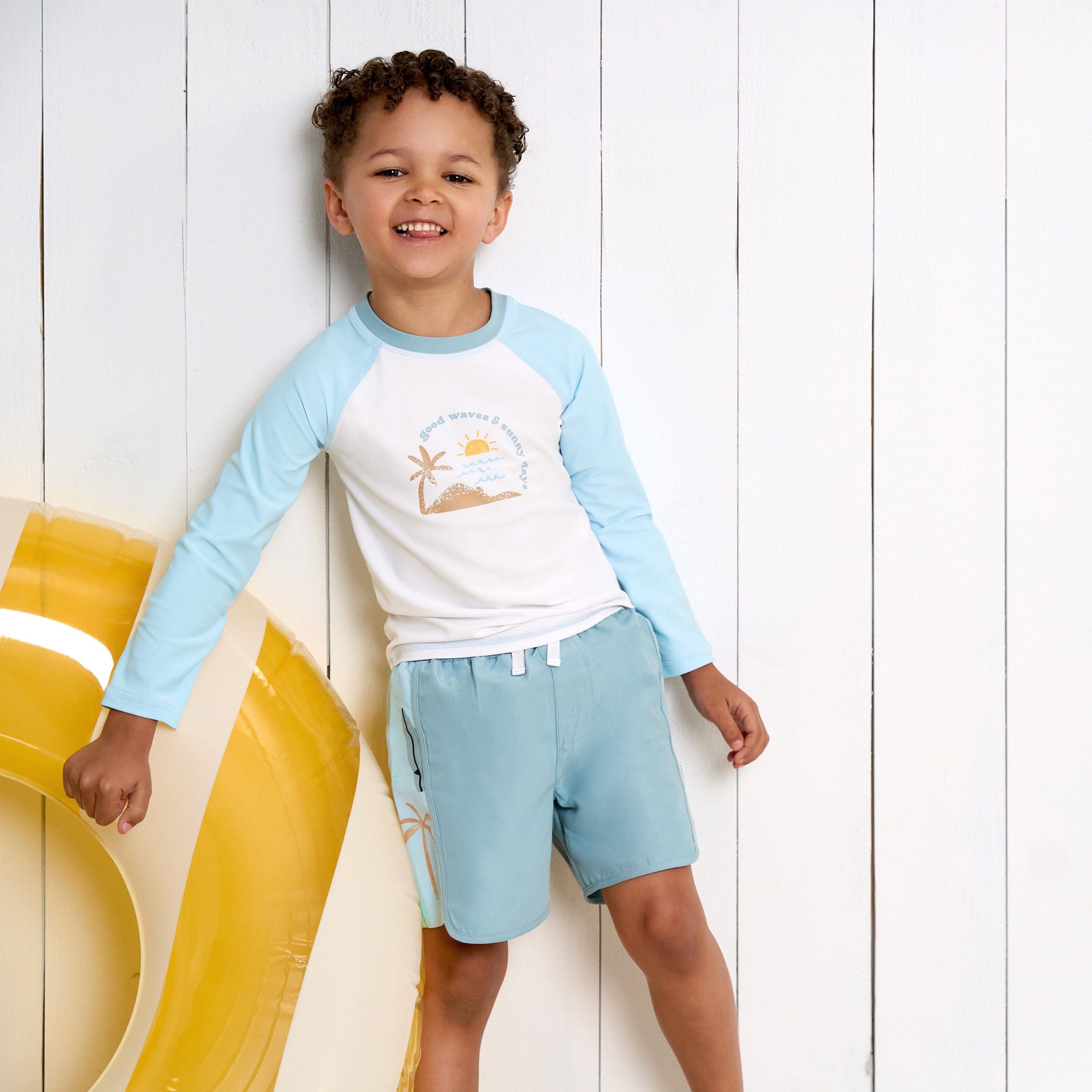 2-Piece Baby & Toddler Boys UPF 50+ Surf Rash Guard & Swim Trunks Set - Image 2