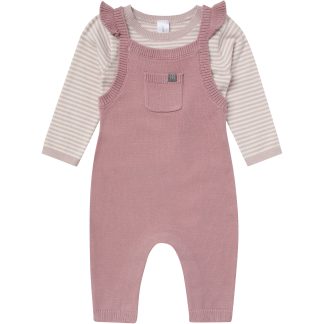 2-Piece Baby Girls Mauve Sweater Flutter Overall Set