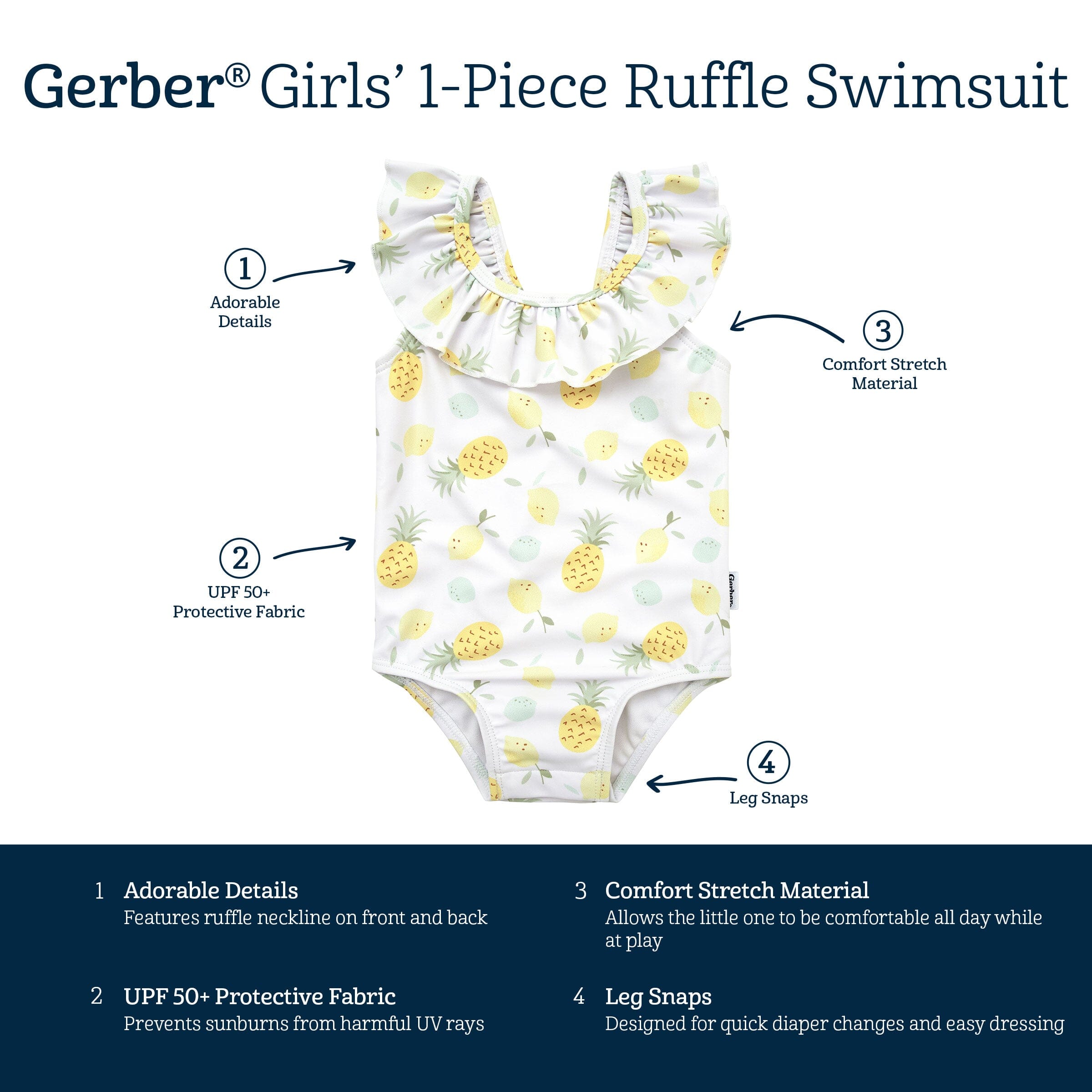 Baby Girls UPF 50+ Pineapples One-Piece Swimsuit - Image 7
