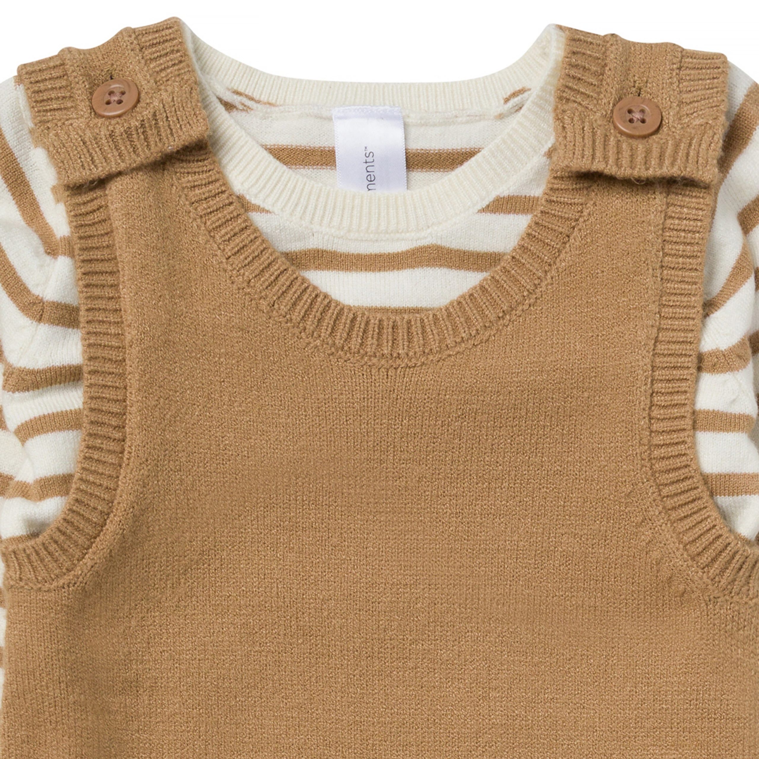 2-Piece Baby Boys Tofu-Camel Stripe Sweater Overall Set - Image 2