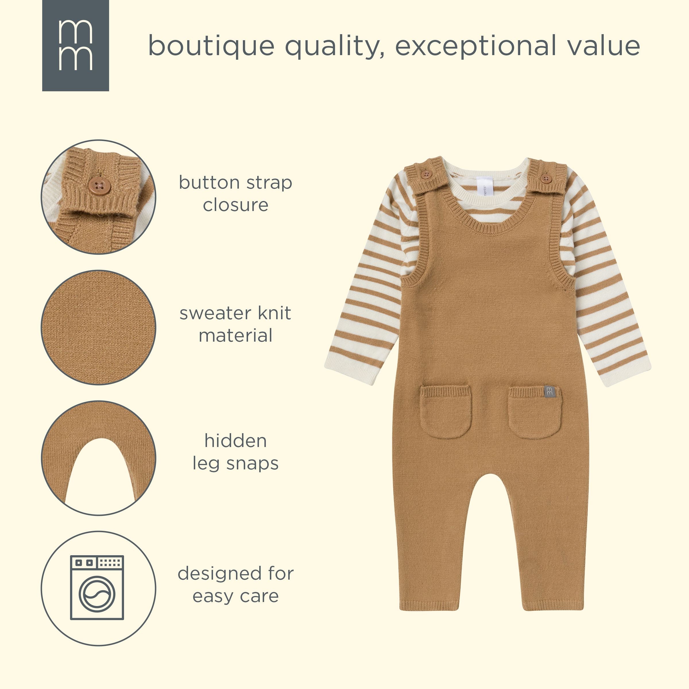 2-Piece Baby Boys Tofu-Camel Stripe Sweater Overall Set - Image 7