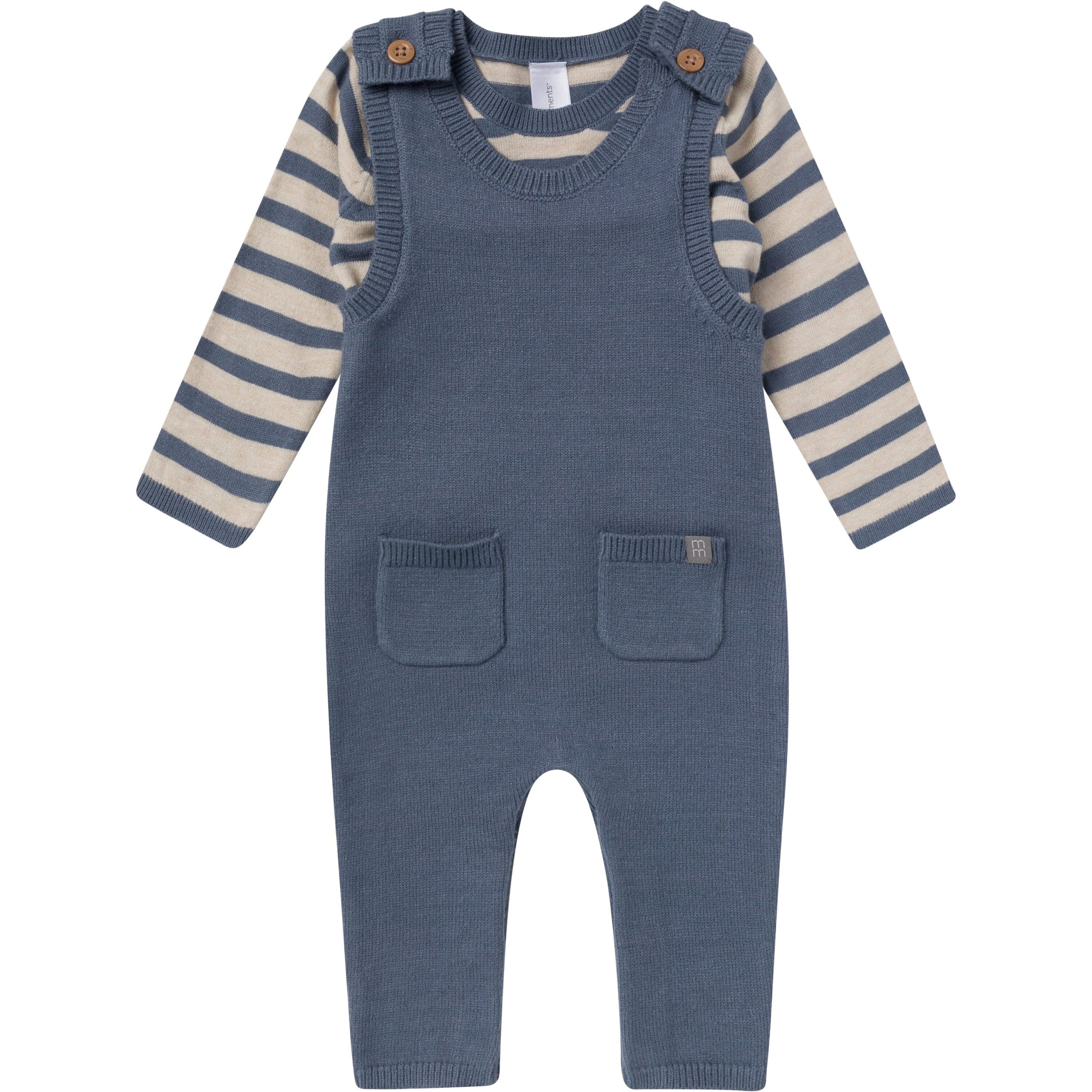 2-Piece Baby Boys Oatmeal-Dusty Blue Stripe Sweater Overall Set