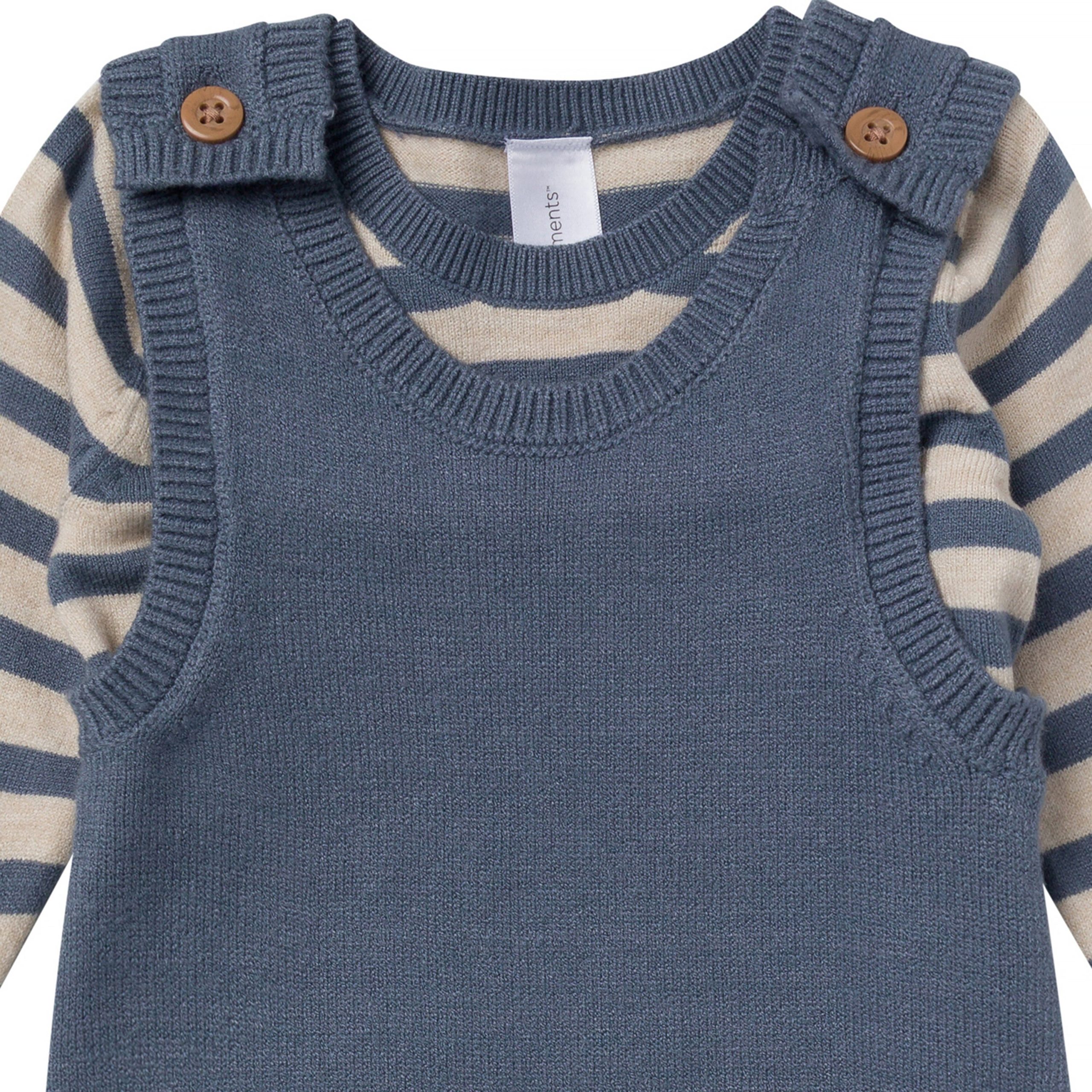 2-Piece Baby Boys Oatmeal-Dusty Blue Stripe Sweater Overall Set - Image 2
