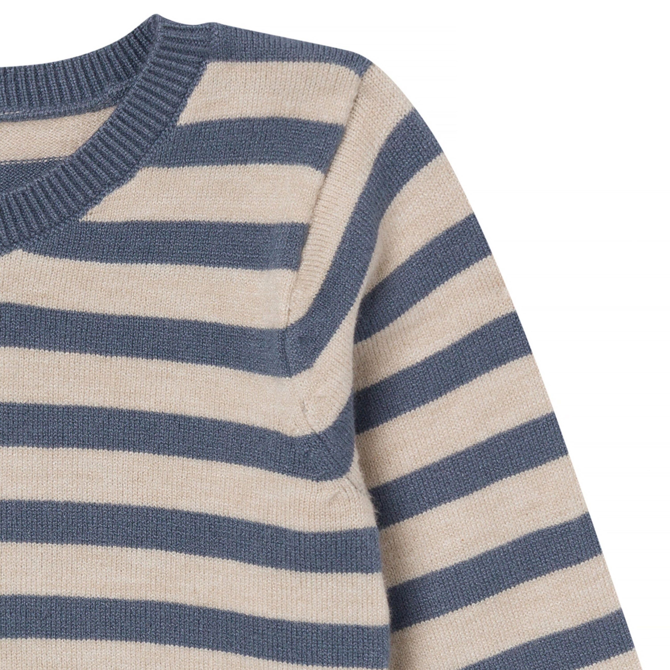 2-Piece Baby Boys Oatmeal-Dusty Blue Stripe Sweater Overall Set - Image 4